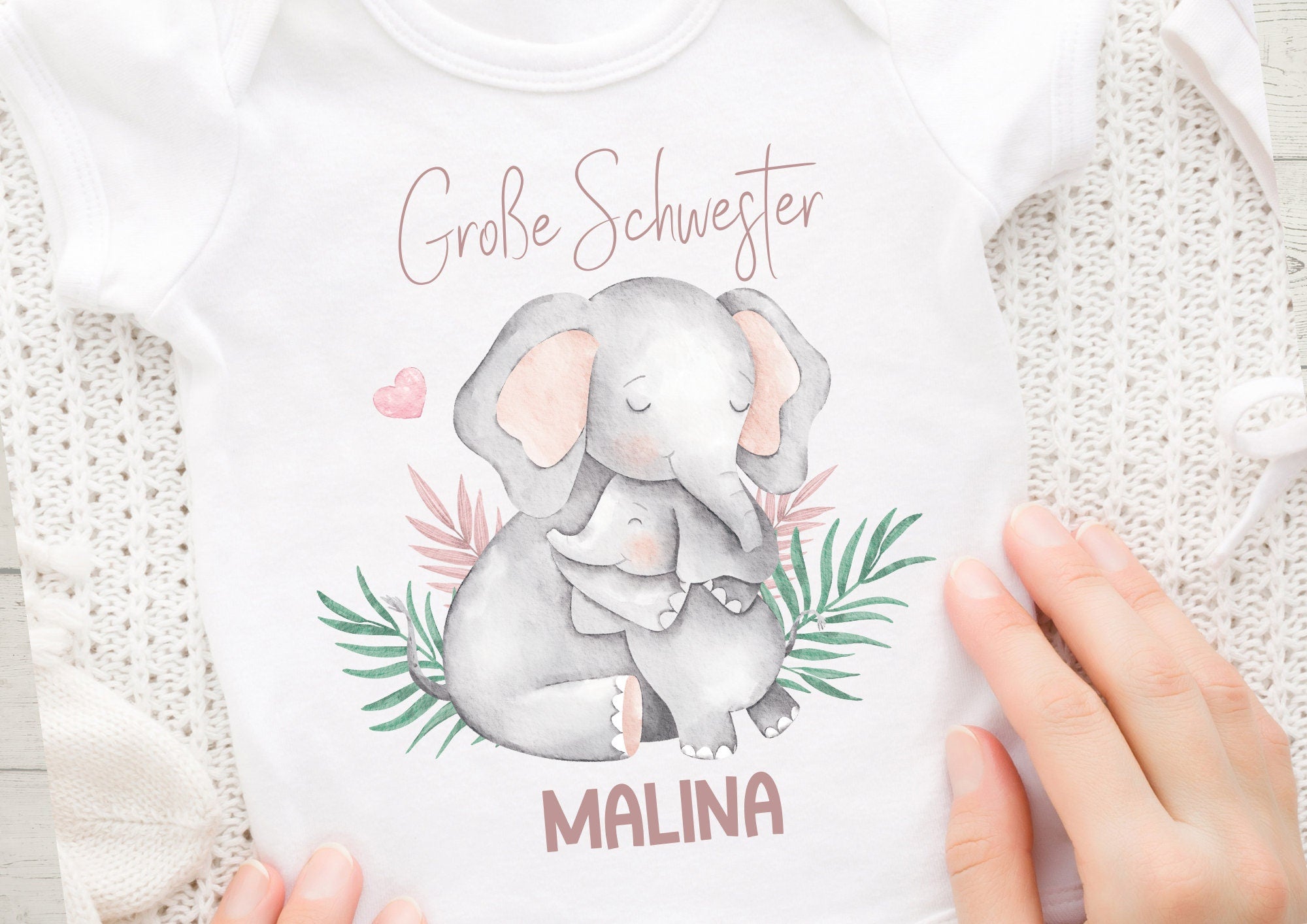 Bügelbild mit Wunschname und Alter personalisiert Elefant Kleiner Bruder Große Schwester