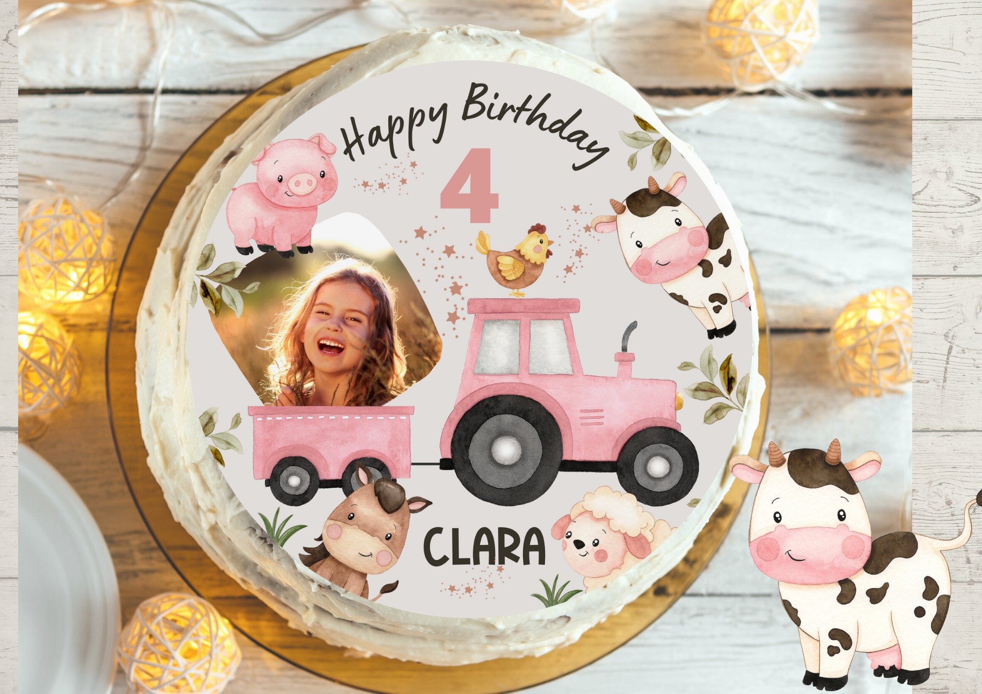 Tortenaufleger mit Foto Fondant Geburtstag Traktor Trecker Bauernhof Bauernhoftiere – Party Decor