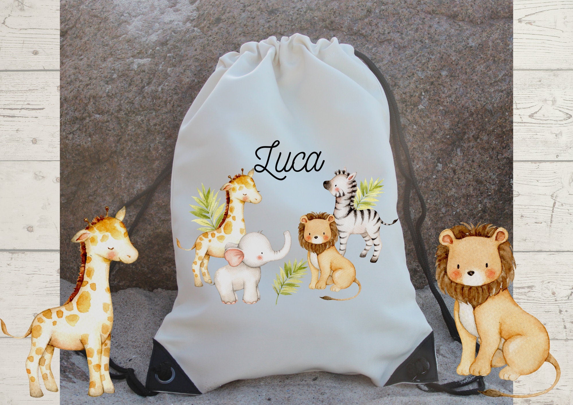 Turnbeutel mit Name personalisiert Dschungeltiere Safari Dschungel – Team Sports & Gym Bags