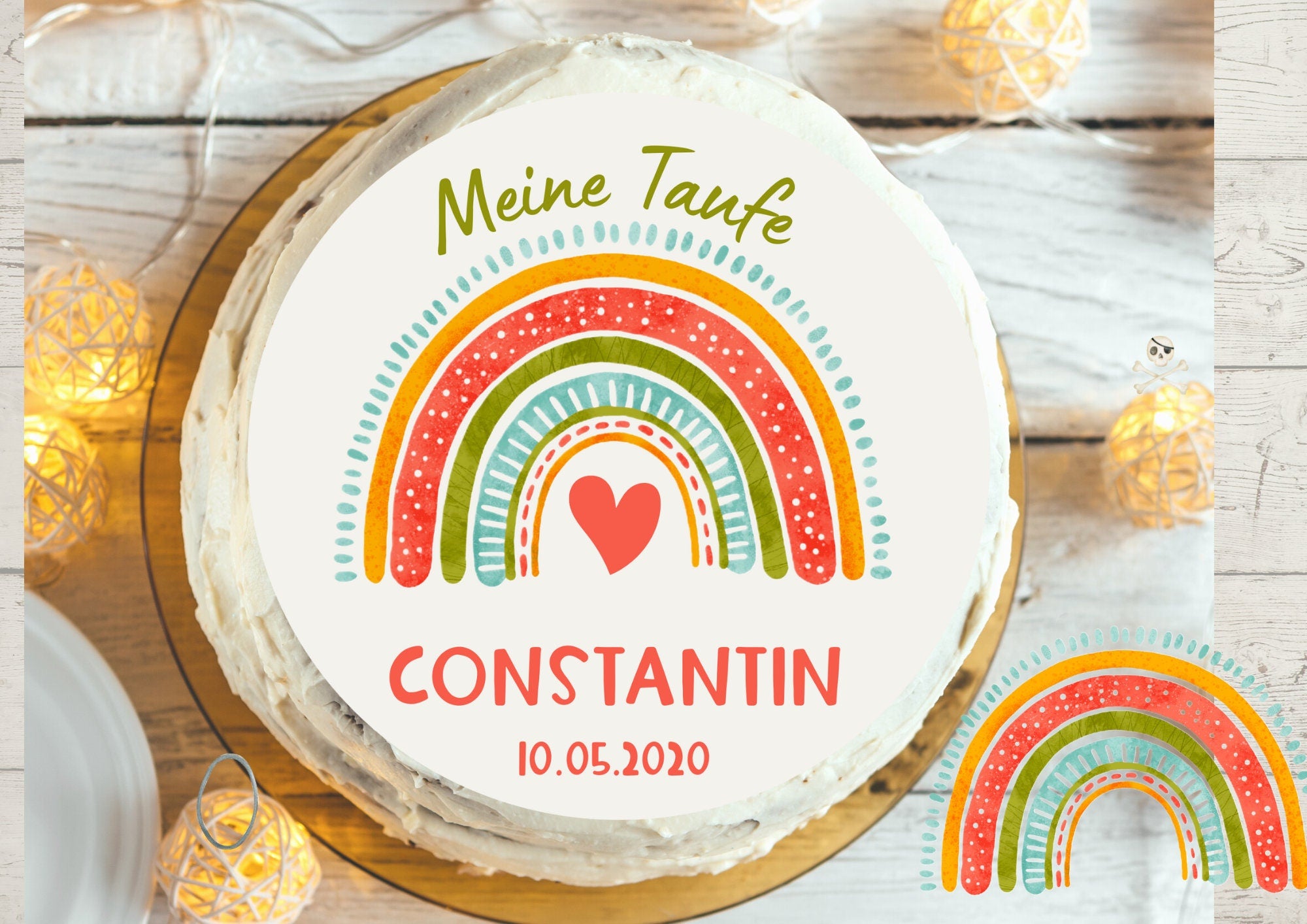 Tortenaufleger Fondant Taufe Regenbogen