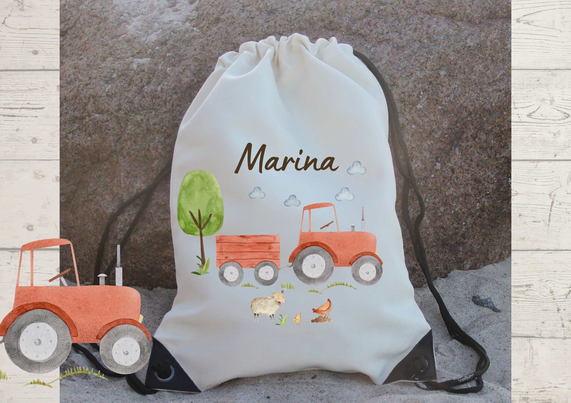 Turnbeutel mit Name personalisiert Traktor Trecker Bauernhof Bauernhoftiere – Team Sports & Gym Bags