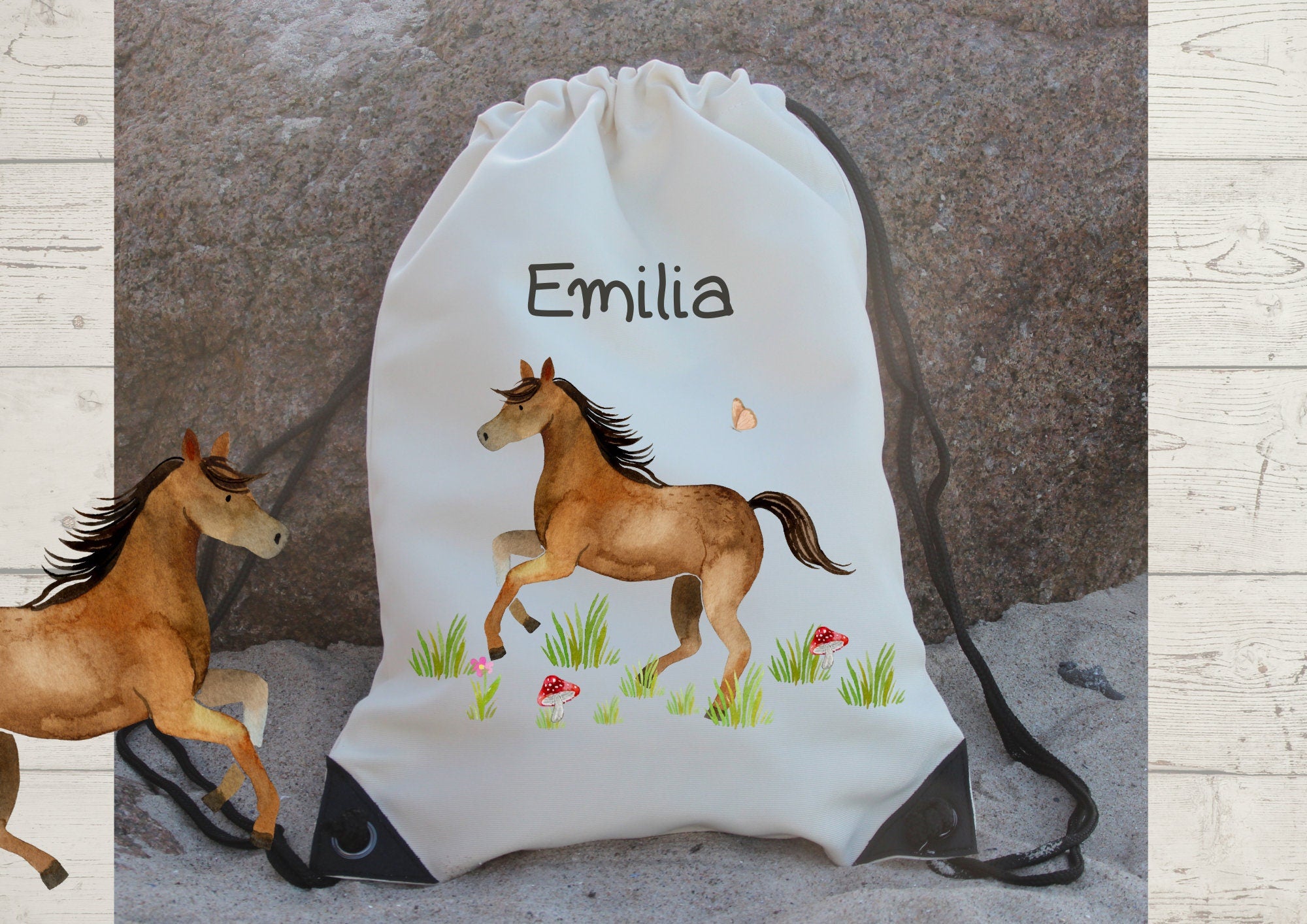 Turnbeutel mit Name personalisiert Pferd Pony Bauernhof Bauernhoftiere – Team Sports & Gym Bags