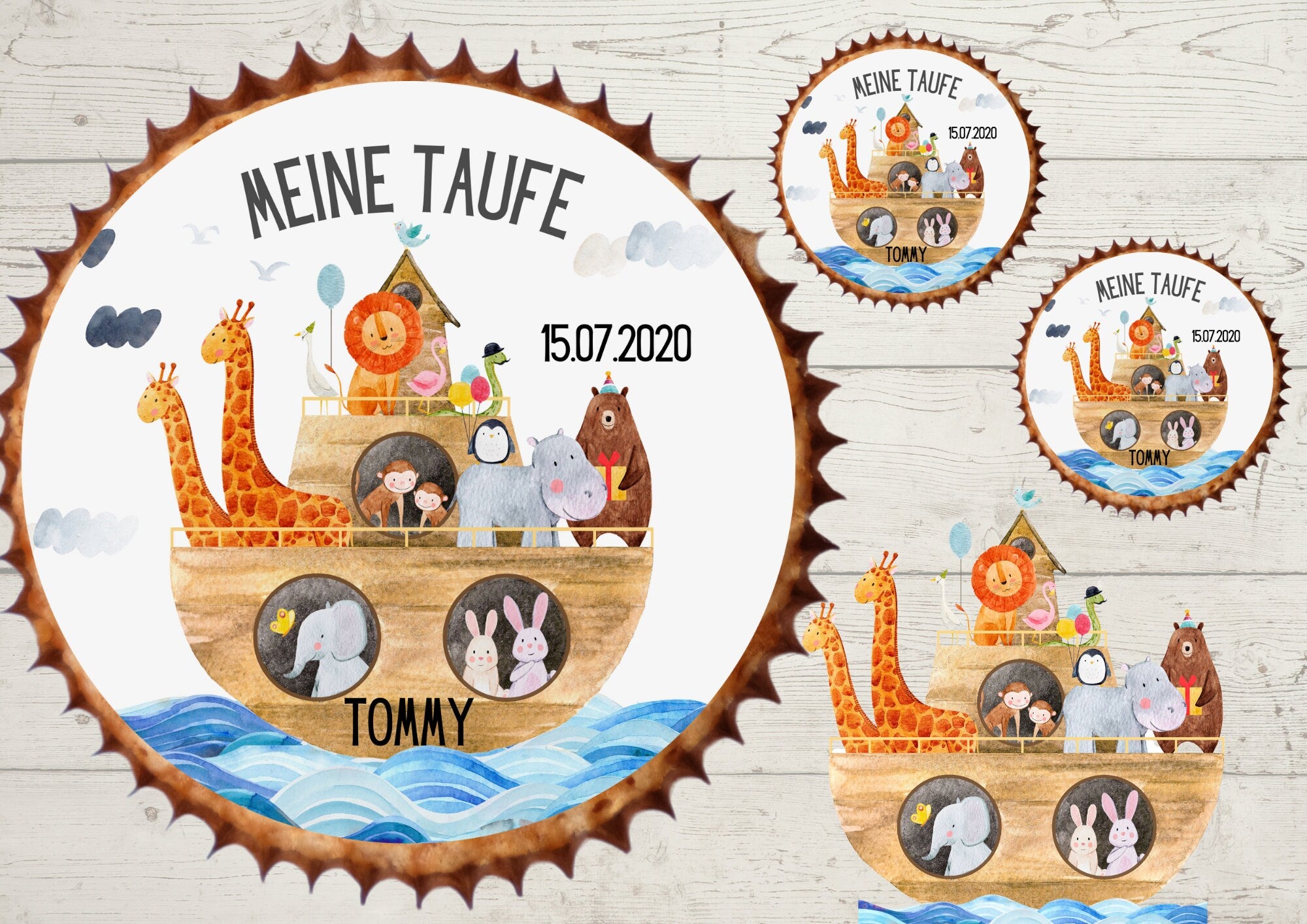 Muffinaufleger Fondant Taufe Arche Noah Tiere