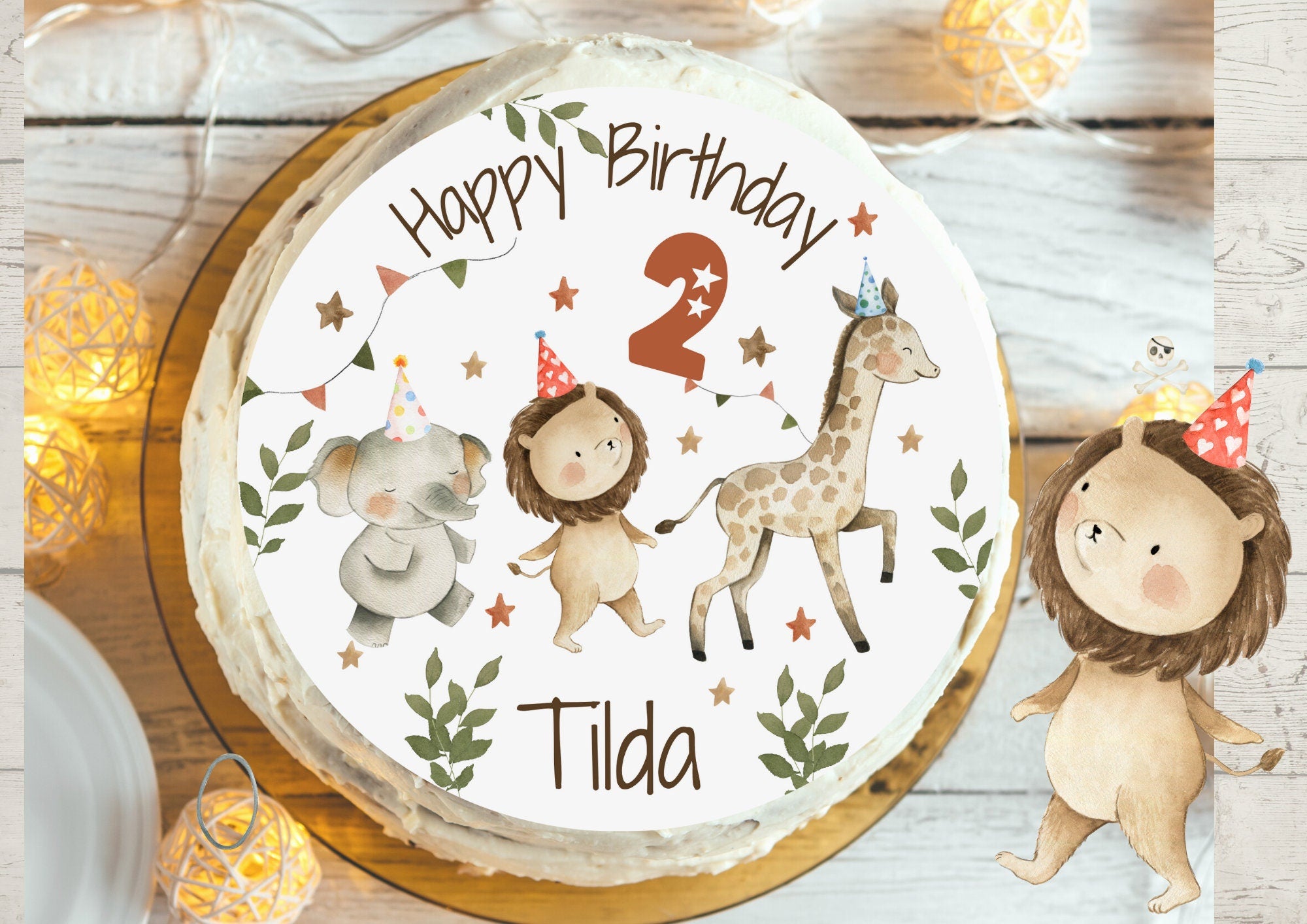 Tortenaufleger Fondant Geburtstag Löwe Elefant Dschungel – Party Decor