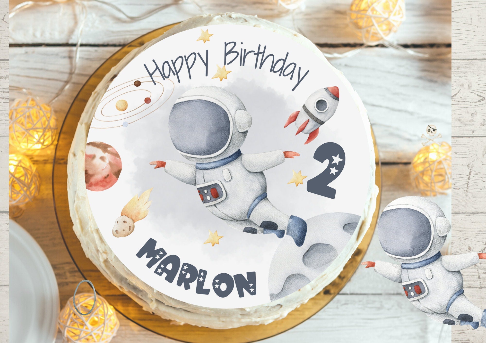 Tortenaufleger Fondant Geburtstag Astronaut Weltall Weltraum Planeten Rakete Raumstation