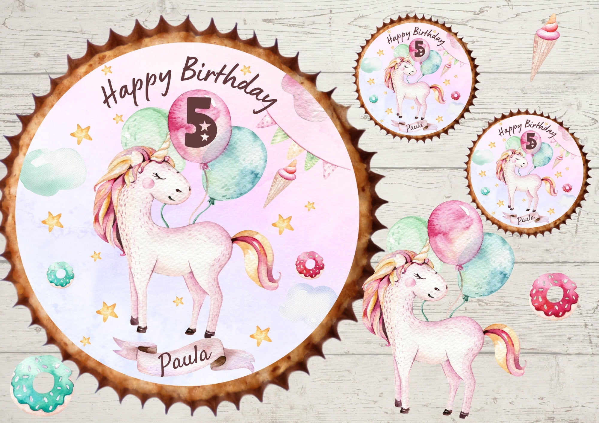 Muffinaufleger Fondant Geburtstag Einhorn Glitzer – Party Decor