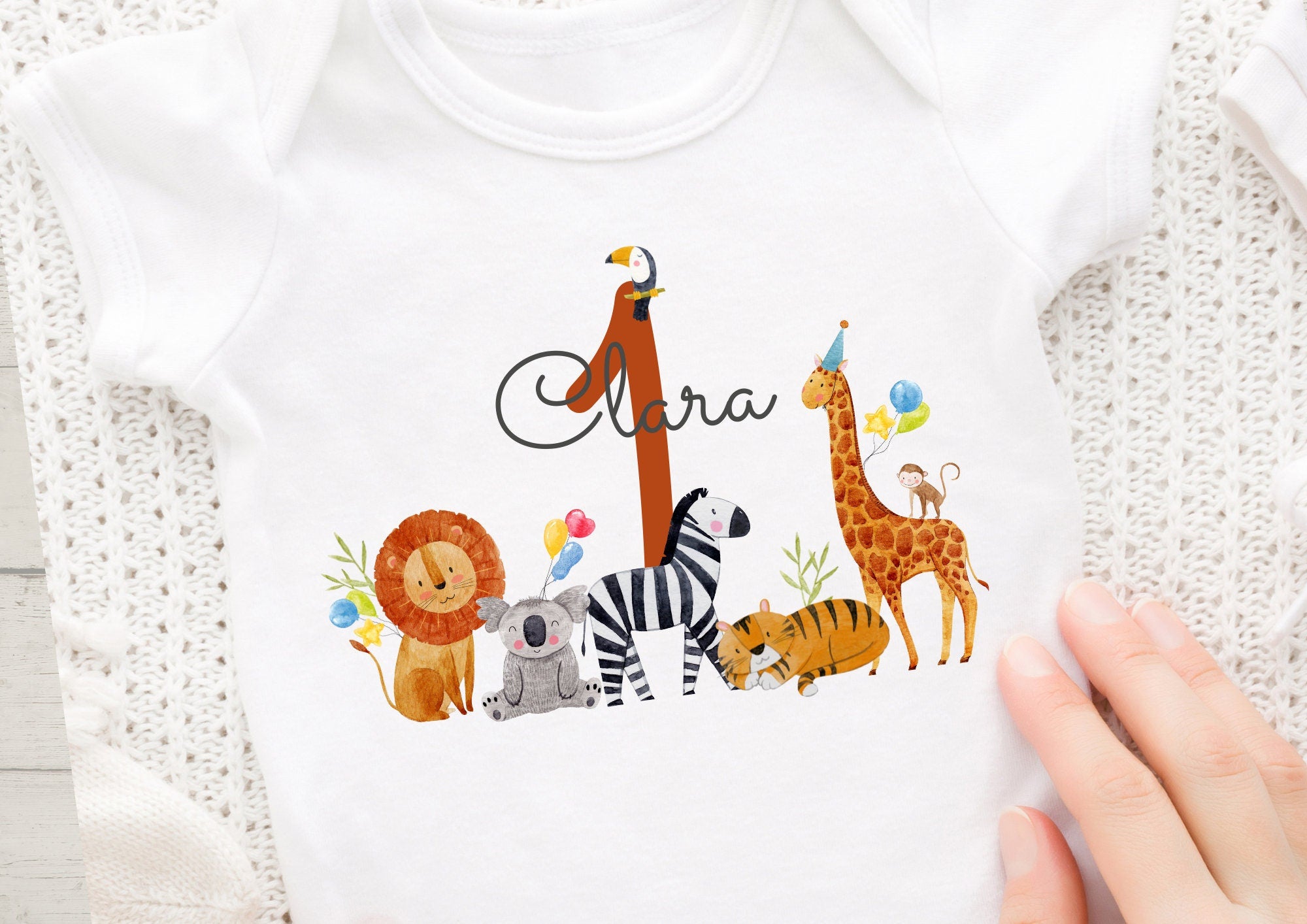 Bügelbild mit Wunschname und Alter personalisiert Dschungel Löwe Giraffe Zebra Safari Safaritiere Dschungeltiere Wild One