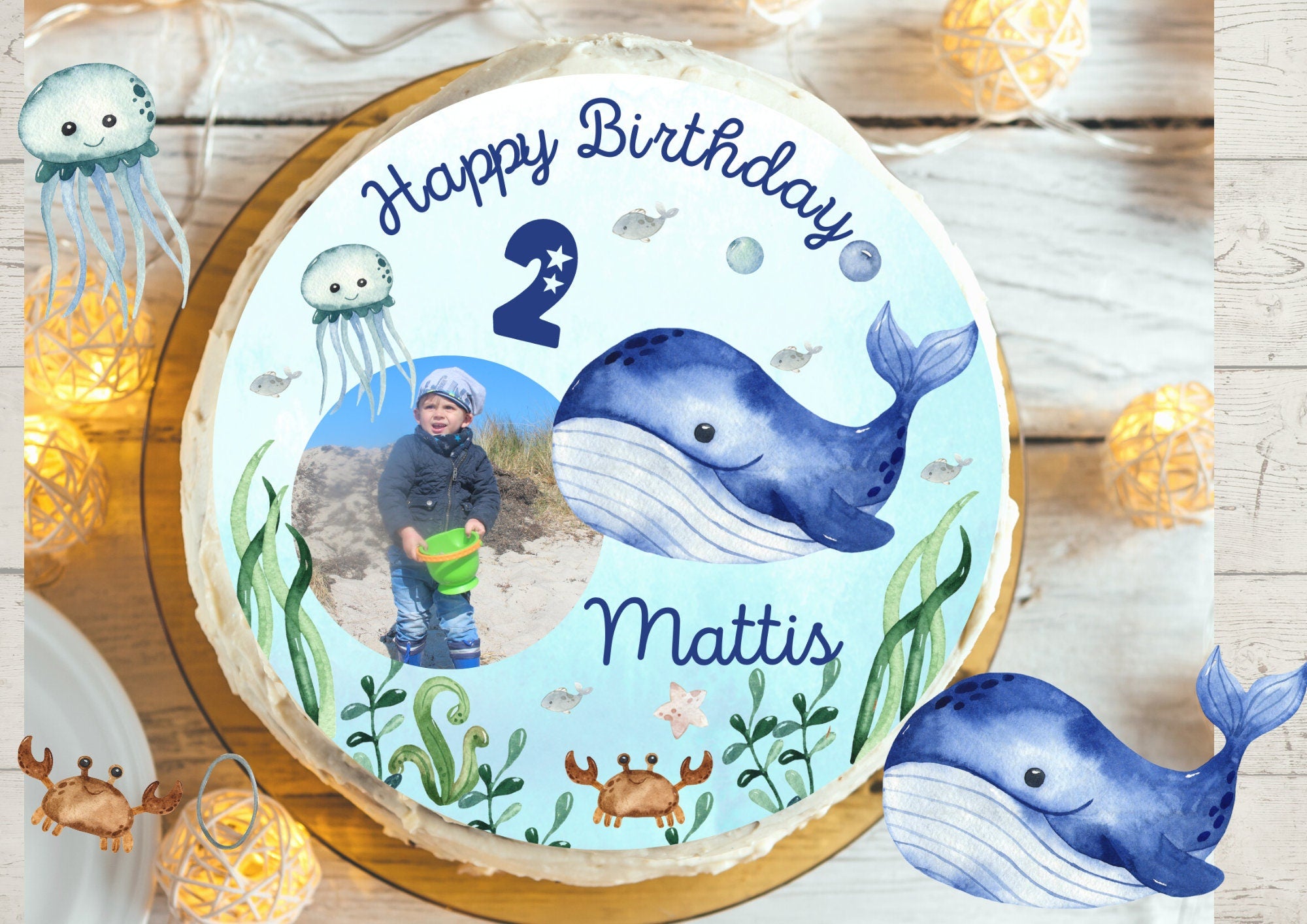 Tortenaufleger mit Foto Fondant Geburtstag Wal Meer Maritim See Fisch