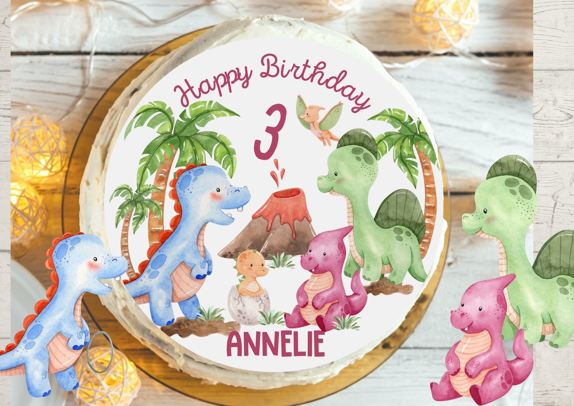 Tortenaufleger Fondant Geburtstag Dino Dinosaurier rosa Dinosauriergeburtstag Tyrannosaurus – Party Decor