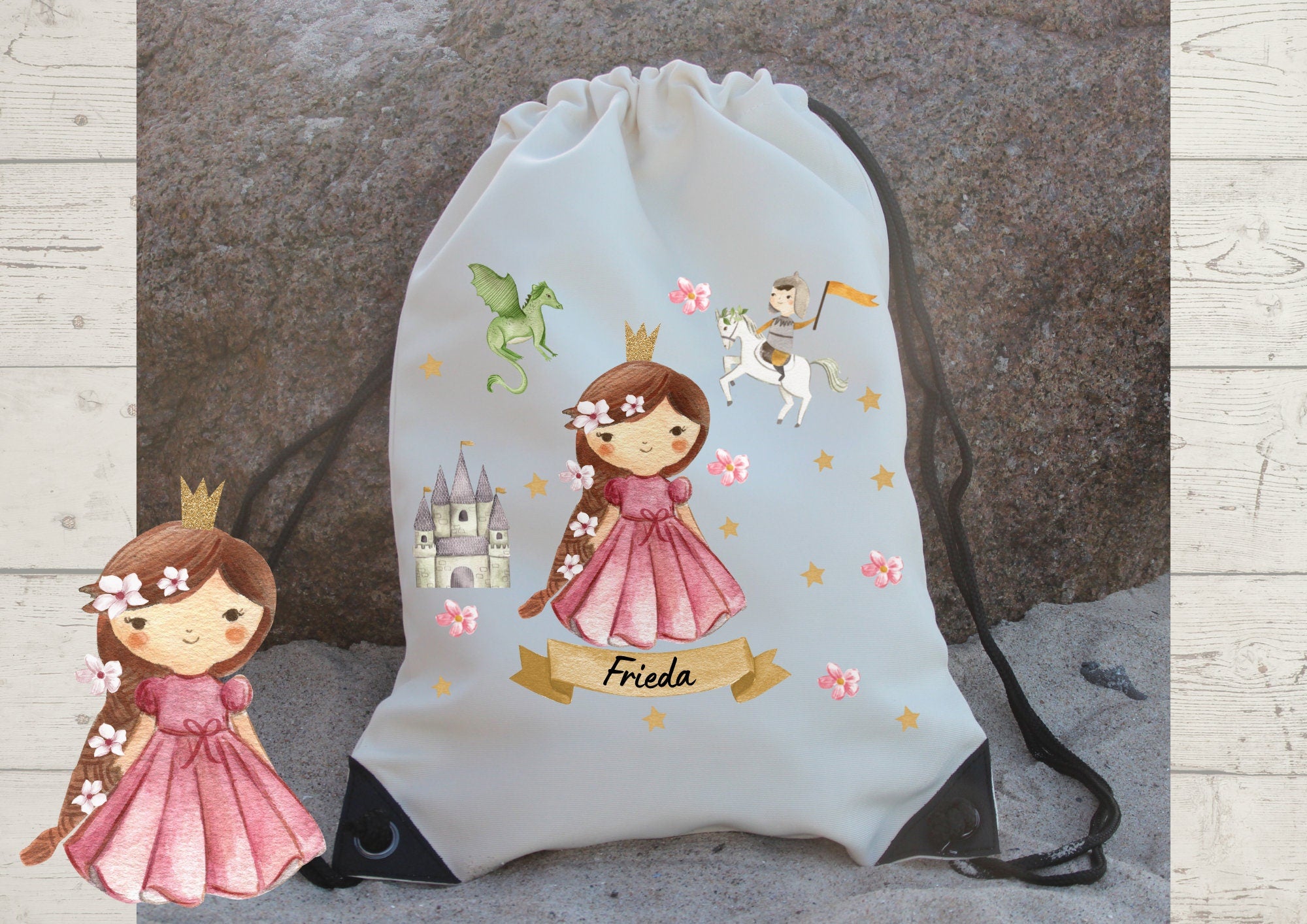 Turnbeutel mit Name personalisiert Prinzessin Ritter Drache Schloss – Team Sports & Gym Bags
