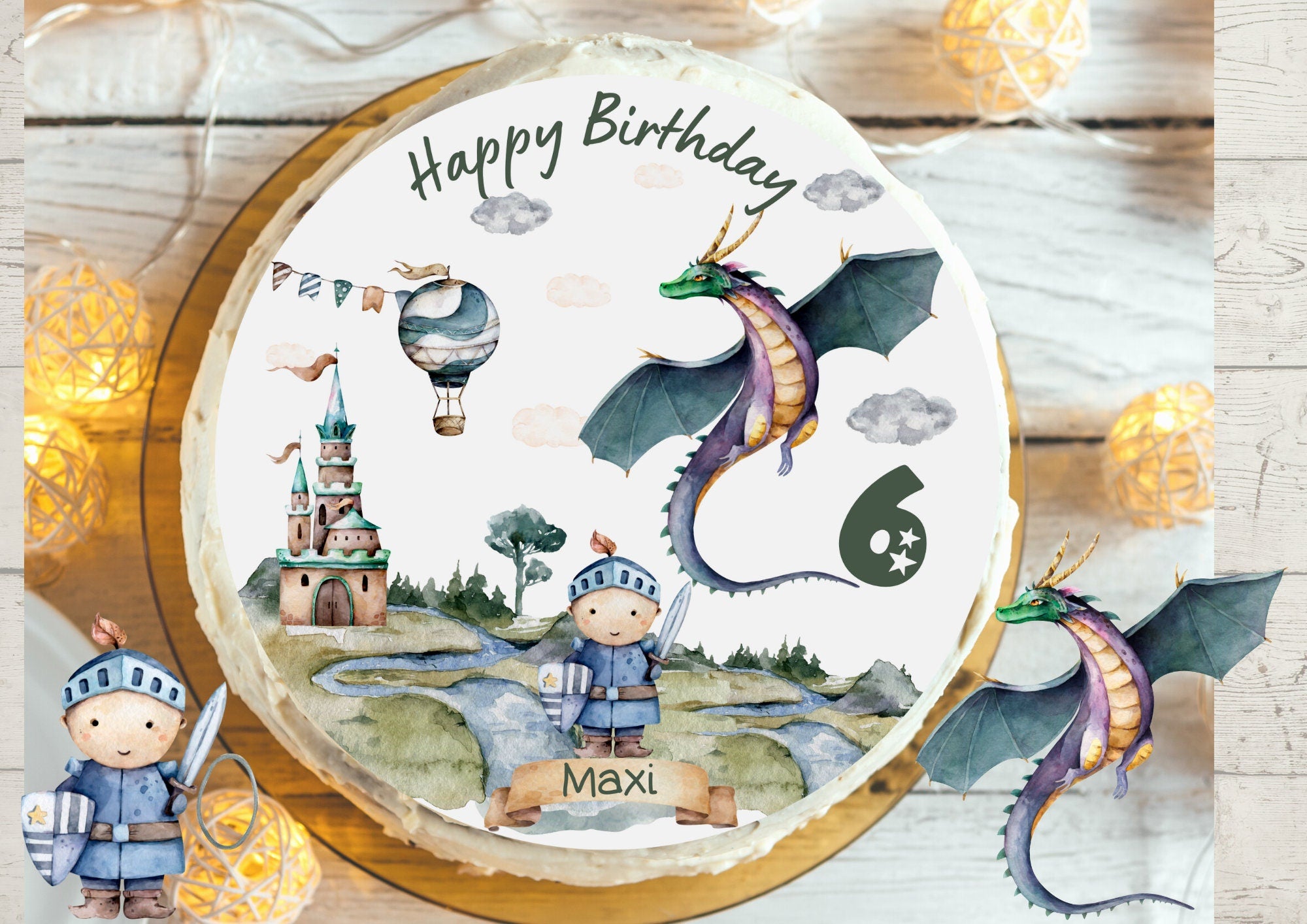 Tortenaufleger Fondant Geburtstag Drache Ritter Schloss Dragon