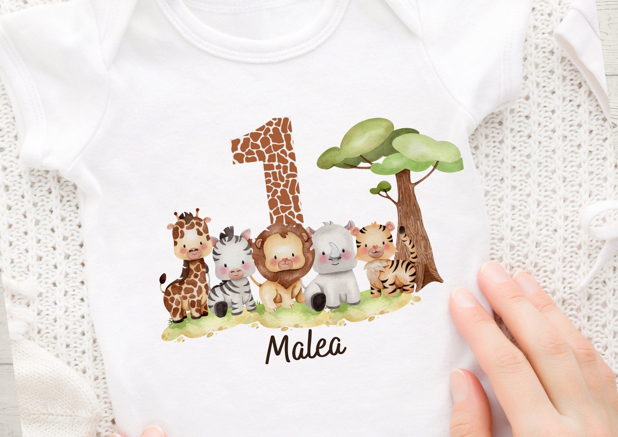 Bügelbild mit Wunschname und Alter personalisiert Dschungel Löwe Giraffe Zebra Safari Safaritiere Dschungeltiere Wild One