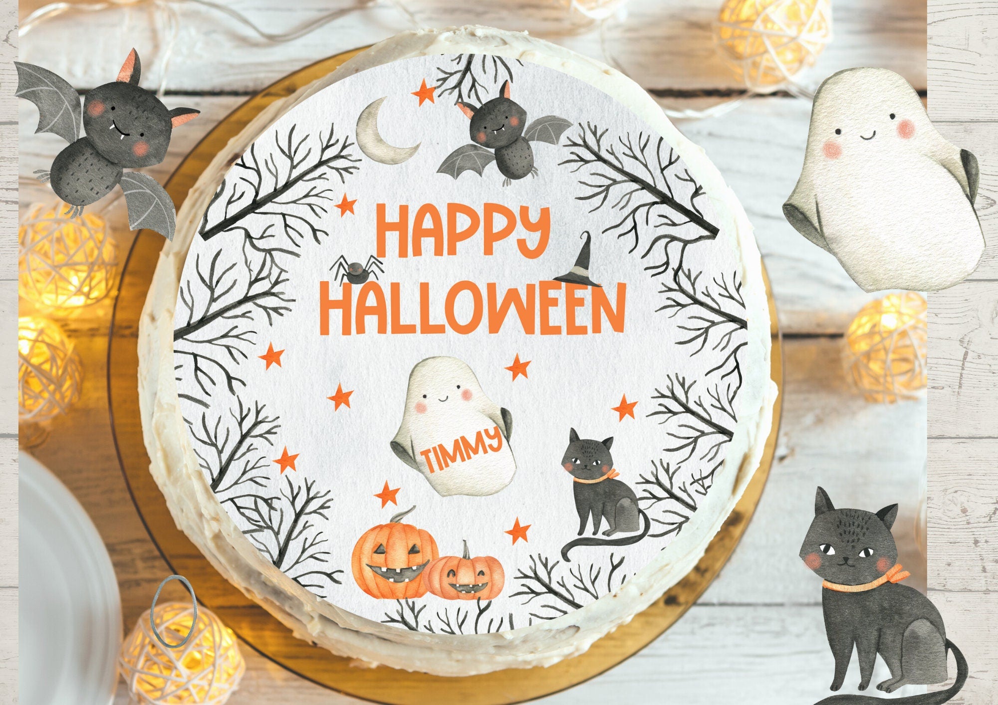 Tortenaufleger Fondant Geburtstag Happy Halloween Hexe Fledermaus Gespenst Kürbis – Party Decor