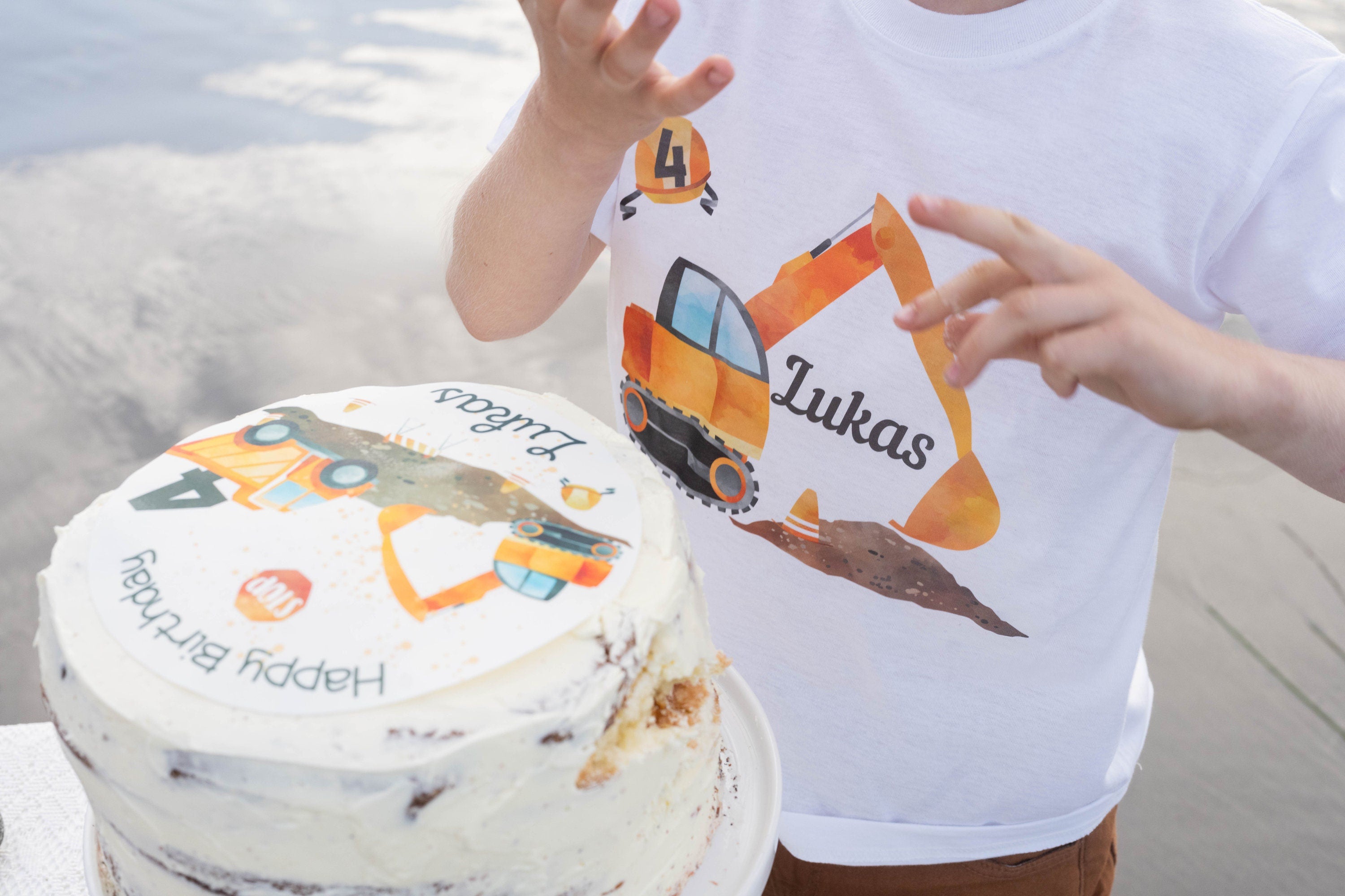 Tortenaufleger Fondant Geburtstag Bagger Radlader Baustelle Bauarbeiter