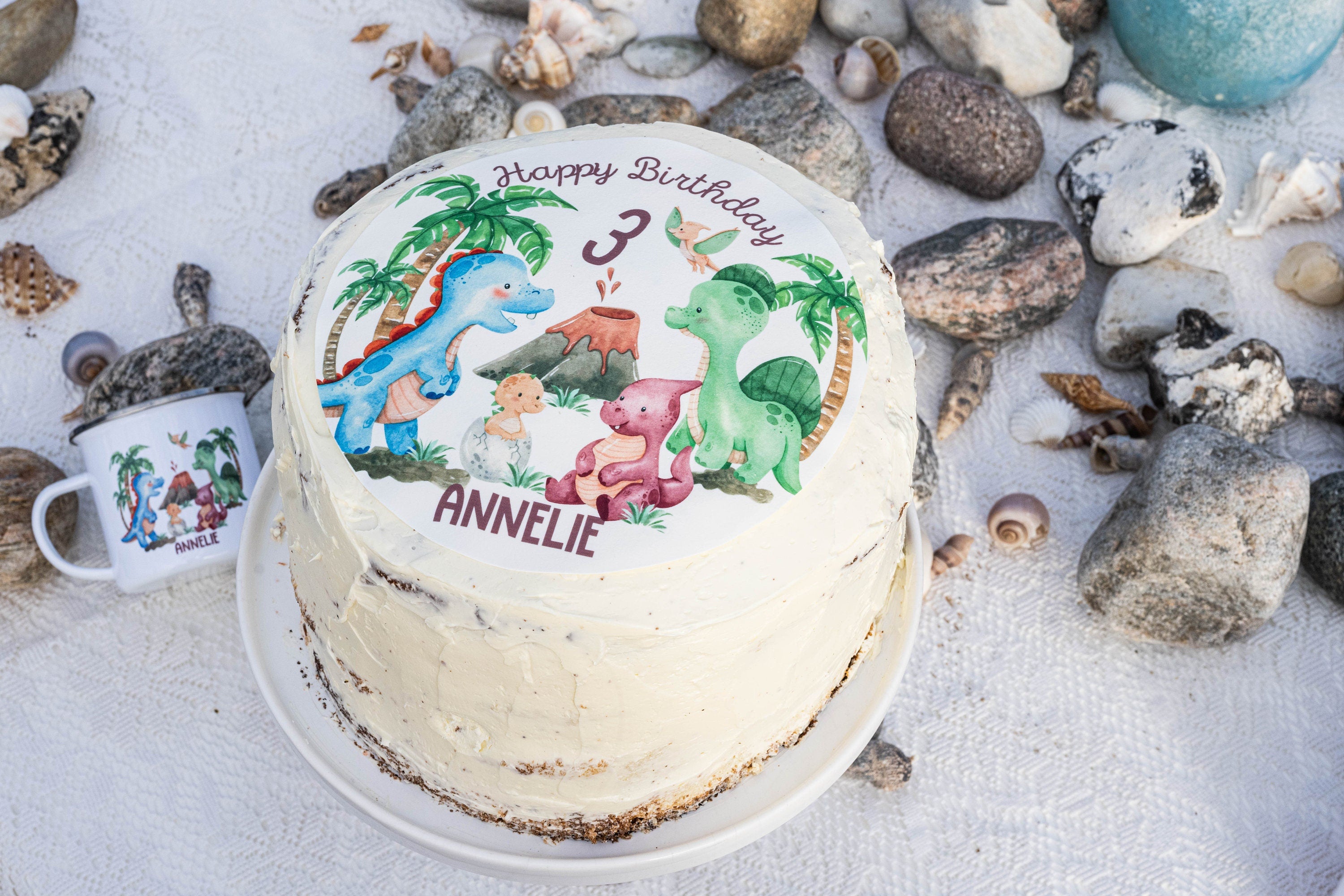 Tortenaufleger Fondant Geburtstag Dino Dinosaurier rosa Dinosauriergeburtstag Tyrannosaurus – Party Decor