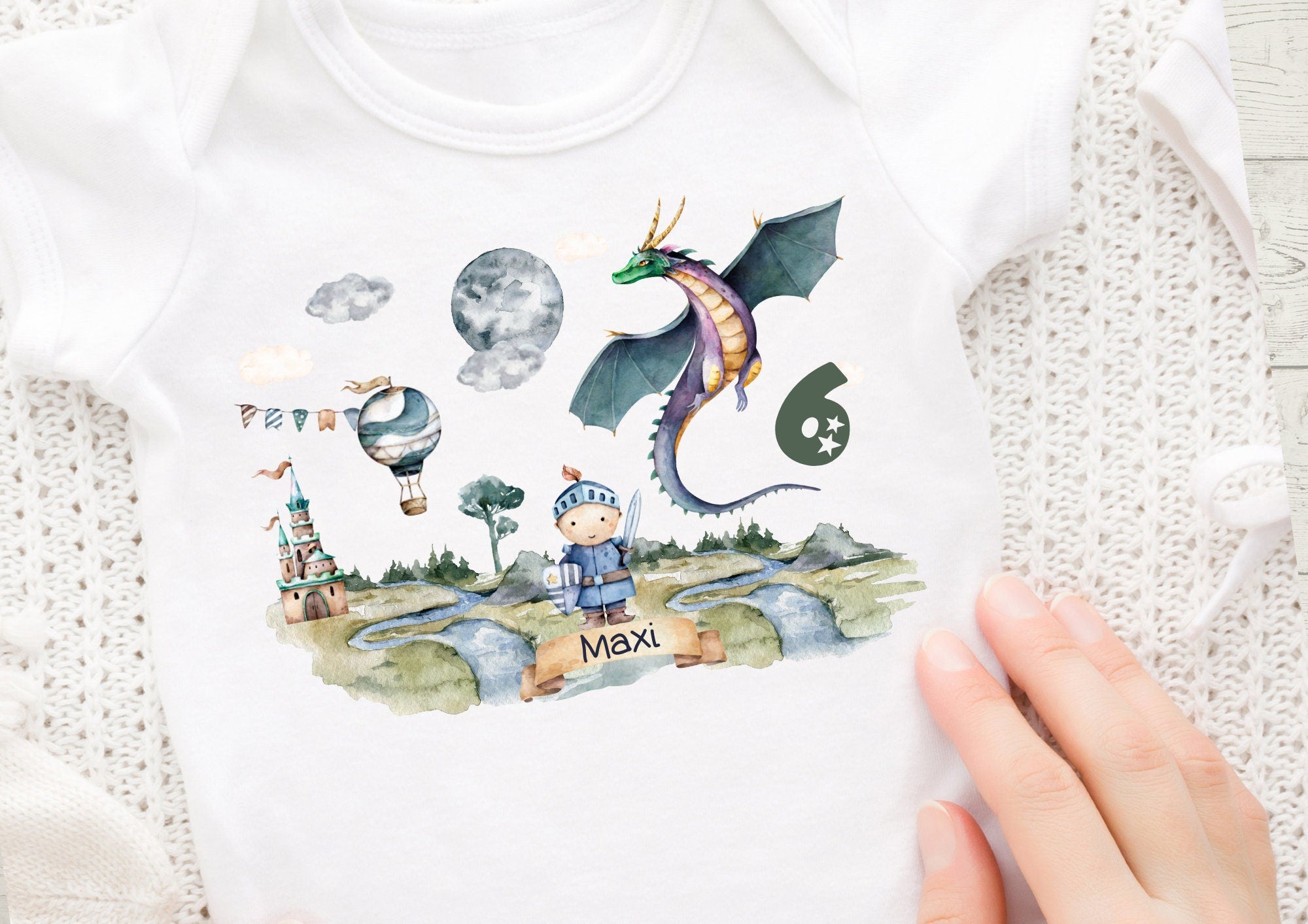 Bügelbild mit Wunschname und Alter personalisiert Fuchs Geburtstagsshirt Drache Ritter Dragon Schloß