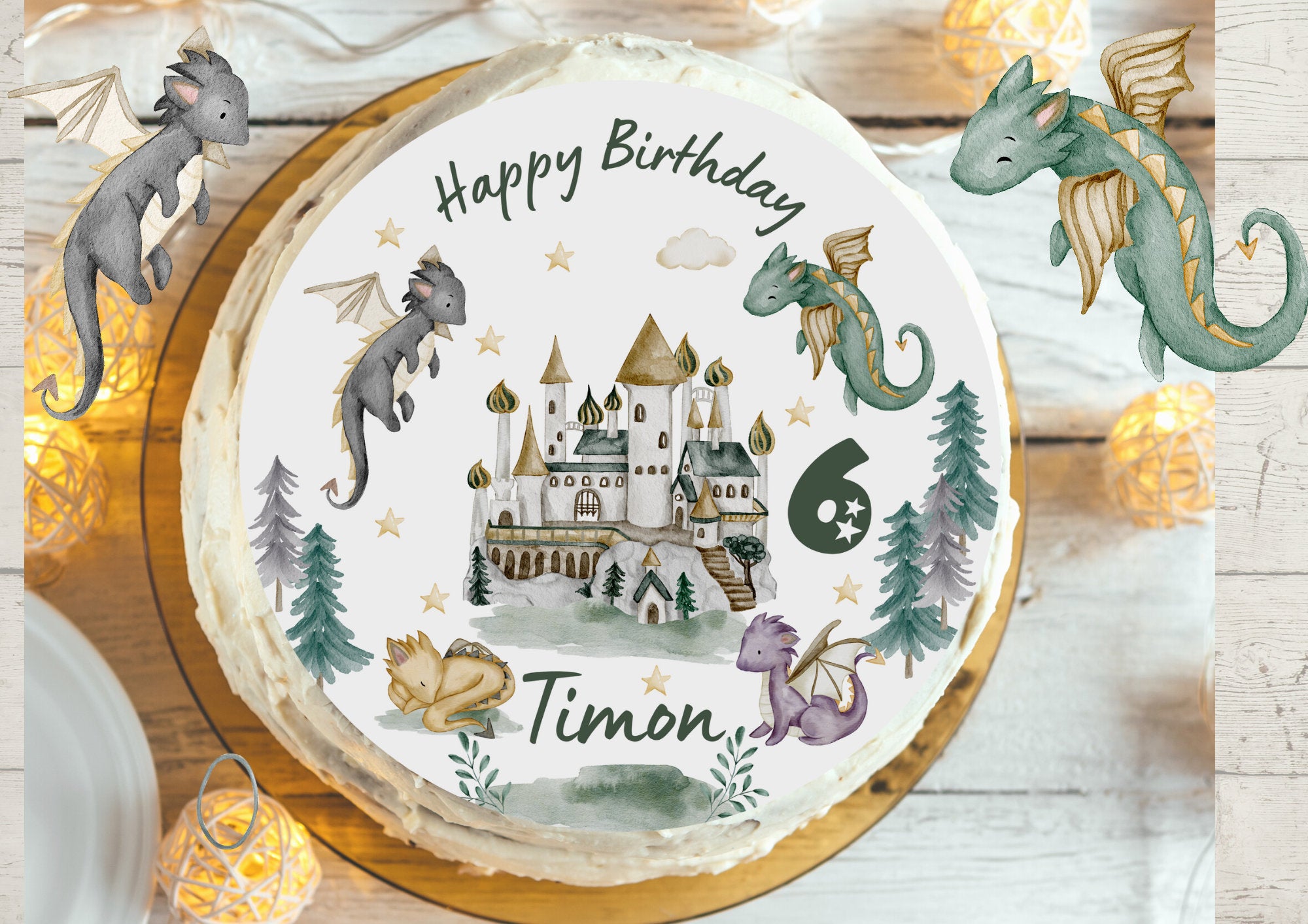 Tortenaufleger Fondant Geburtstag Drache Ritter Schloss Dragon Drachenschloss