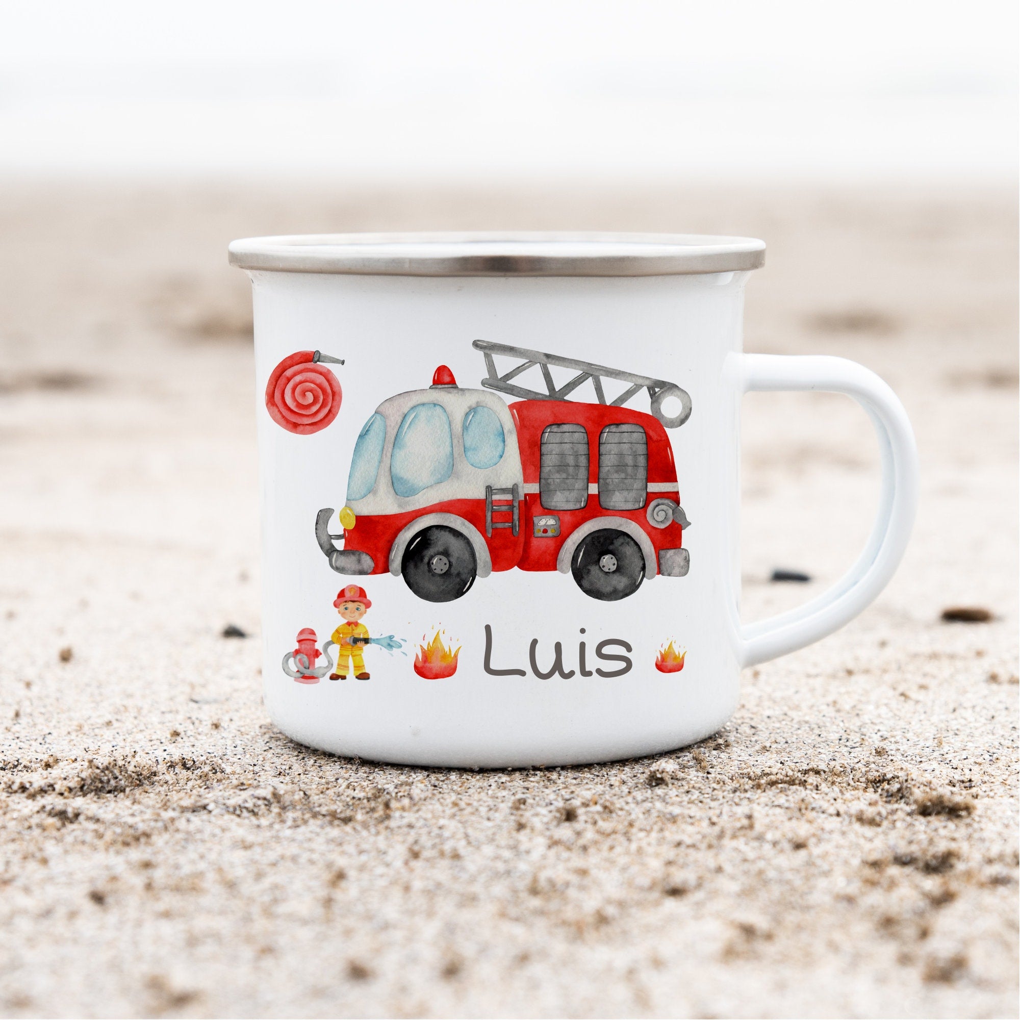 Emailletasse mit Namen personalisiert Feuerwehr Feuerwehrmann