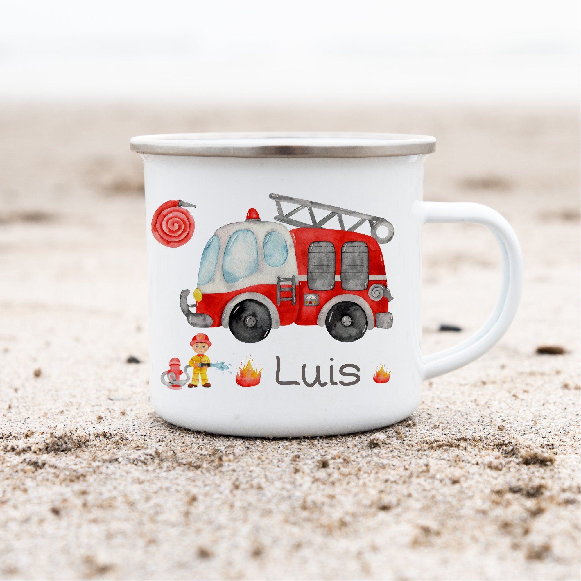 Emailletasse mit Namen personalisiert Feuerwehr Feuerwehrmann – Mugs