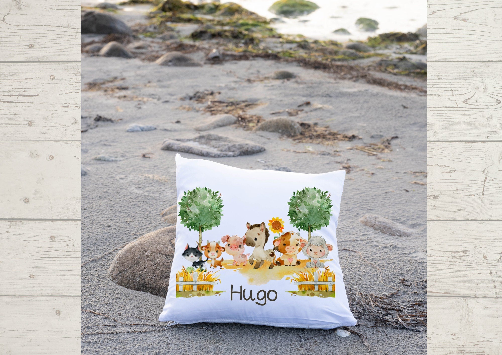Kissenbezug mit Name personalisiert Bauernhof Bauernhoftiere Traktor Farm – Pillowcases