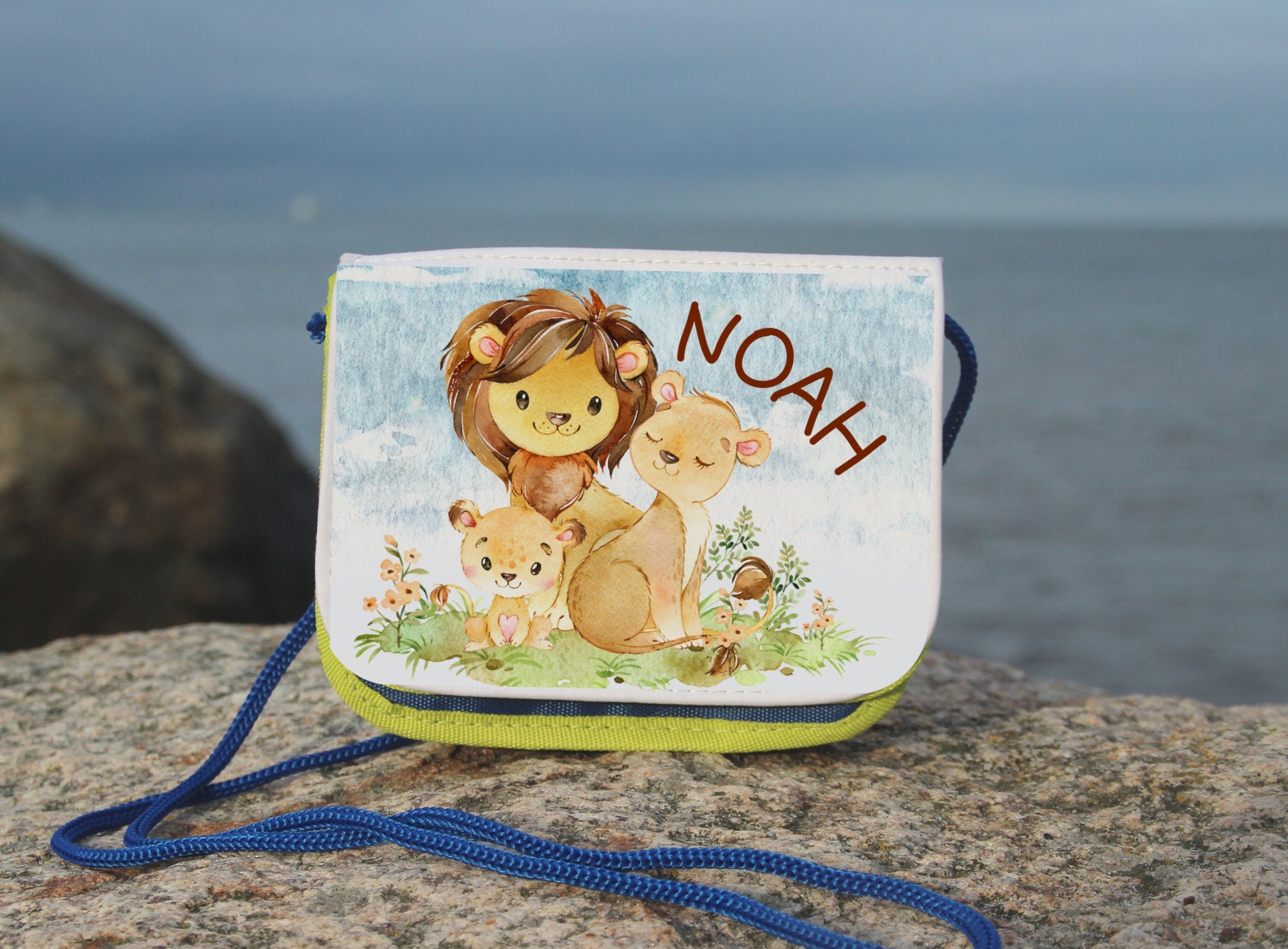 Brustbeutel für Kinder mit Namen Geldbörse Portemonnaie Löwe Löwenfamilie Dschungel Safari – Wallets