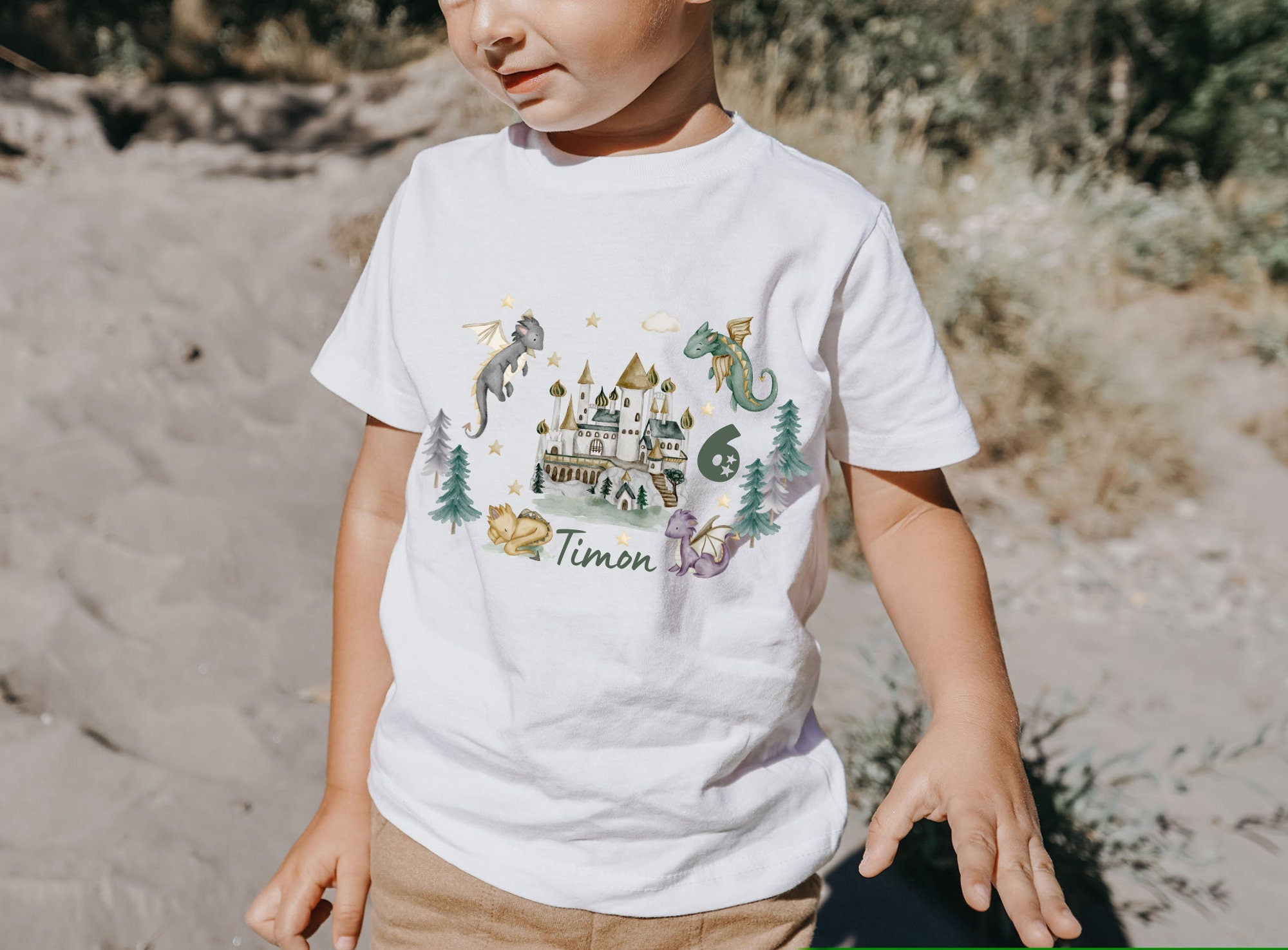 Geburtstagsshirt personalisiert Drache Ritter Schloss – T-shirts