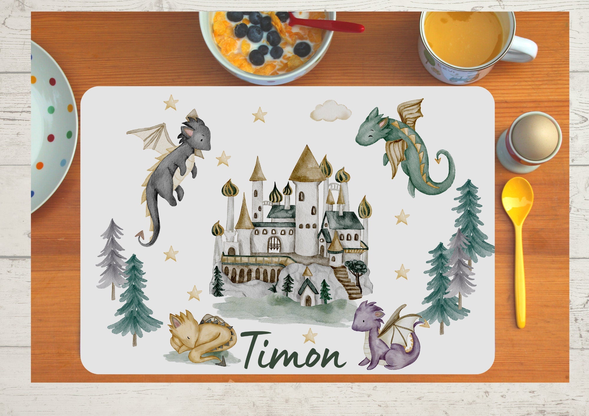 Platzdeckchen mit Name Drache Drachenschloss Märchen