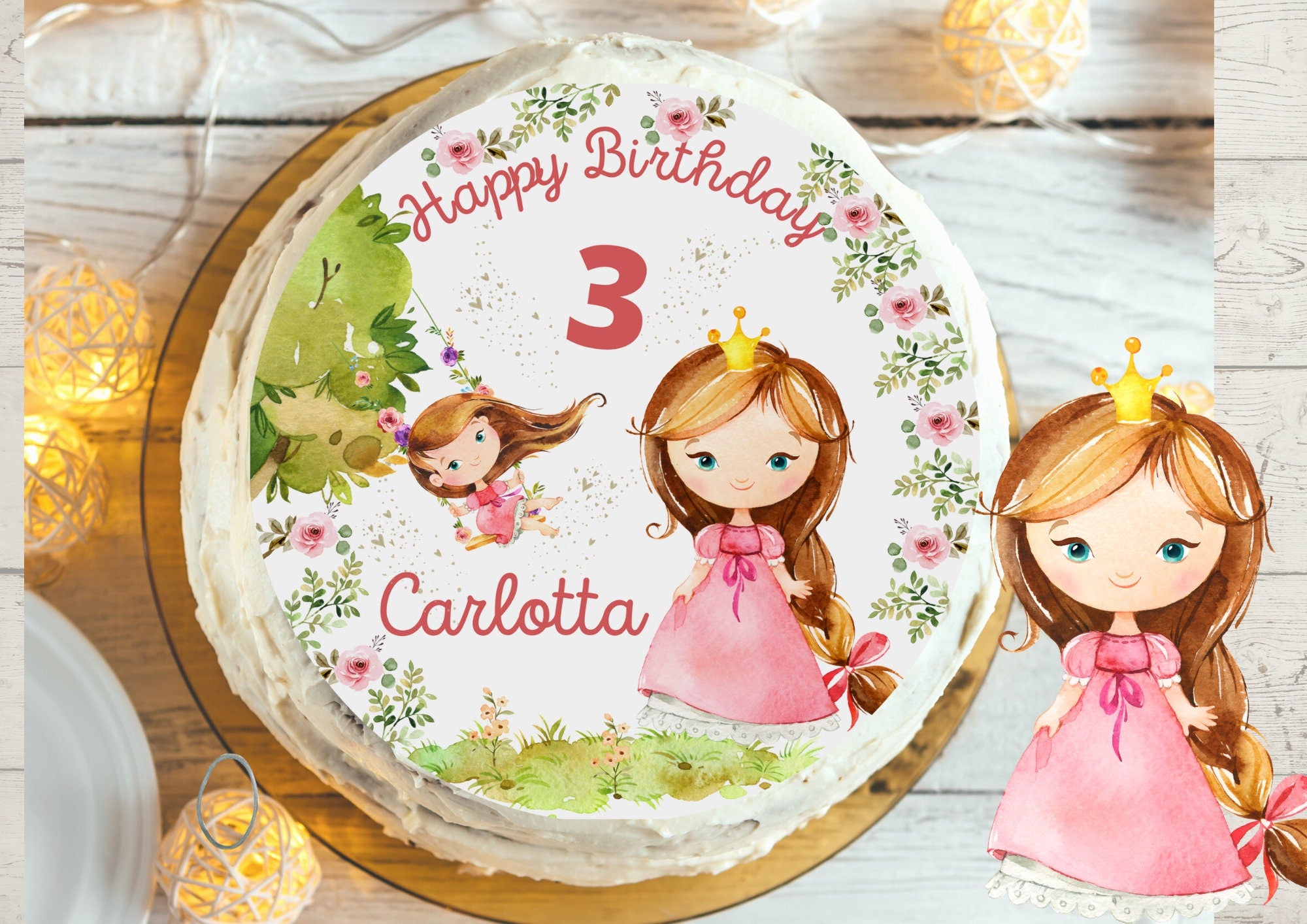 Tortenaufleger Prinzessin personalisiert – Fondantbild mit Name & Alter – Geburtstag – kleine Prinzessin rosa – Party Decor