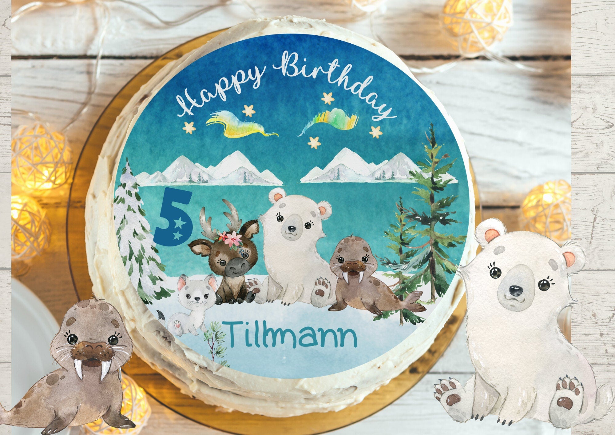 Tortenaufleger Fondant Geburtstag Polartiere Eisbär Antarktis Robbe Nordpol – Party Decor