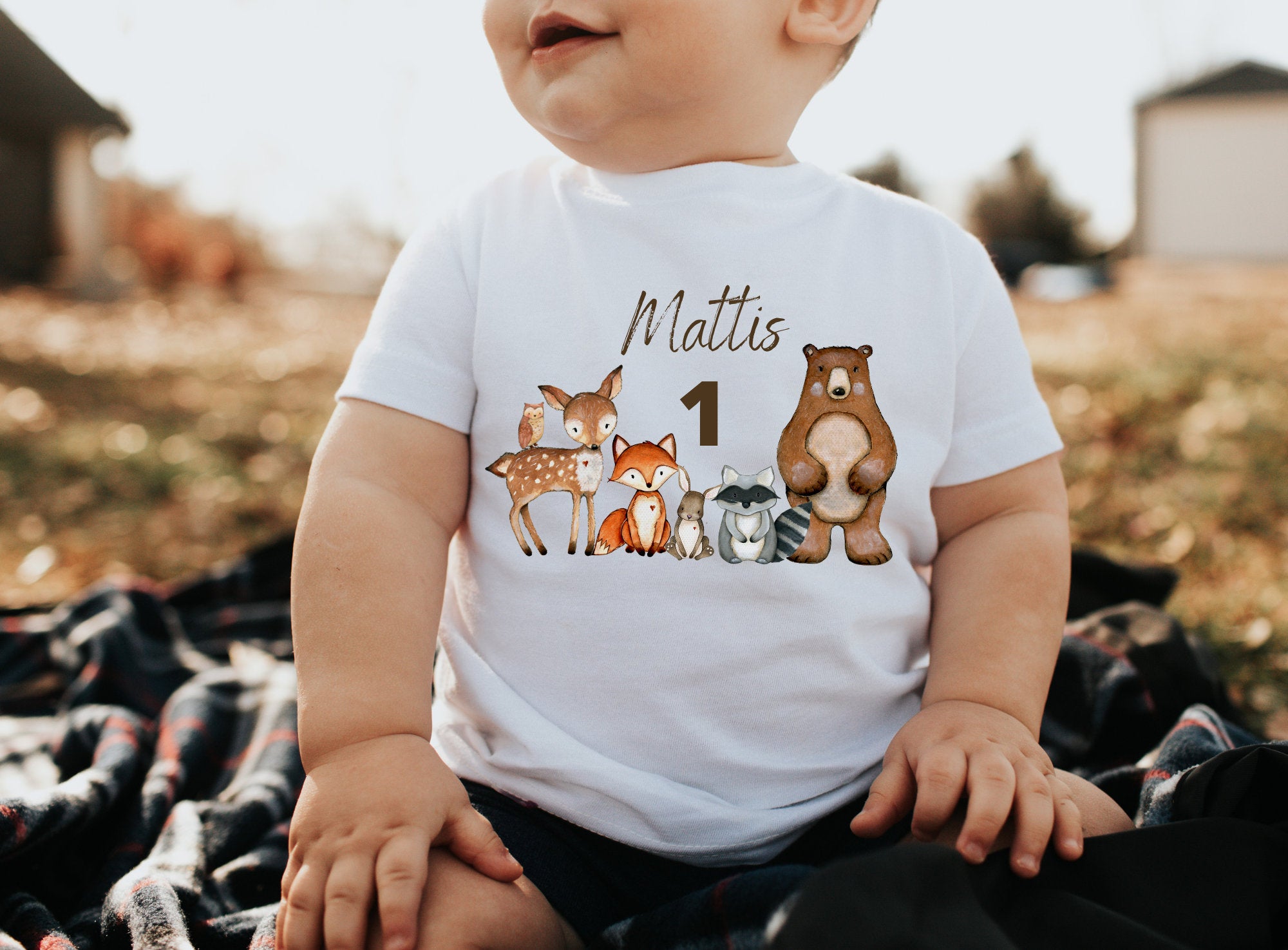 Geburtstagsshirt personalisiert Waldtiere Bär Reh Fuchs