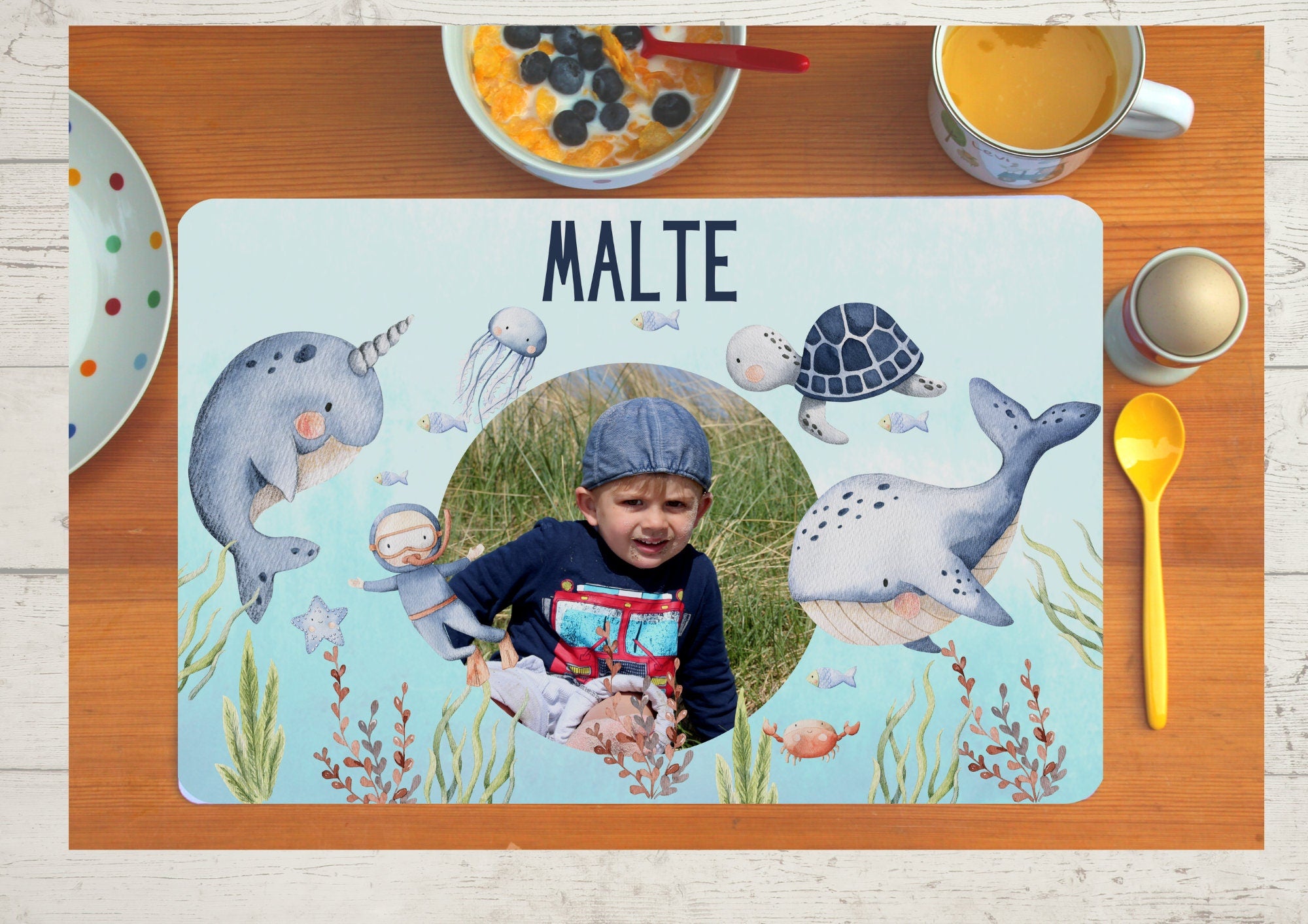 Platzdeckchen mit Name und Foto Wal Unterwasser Fisch Taucher Maritim – Placemats