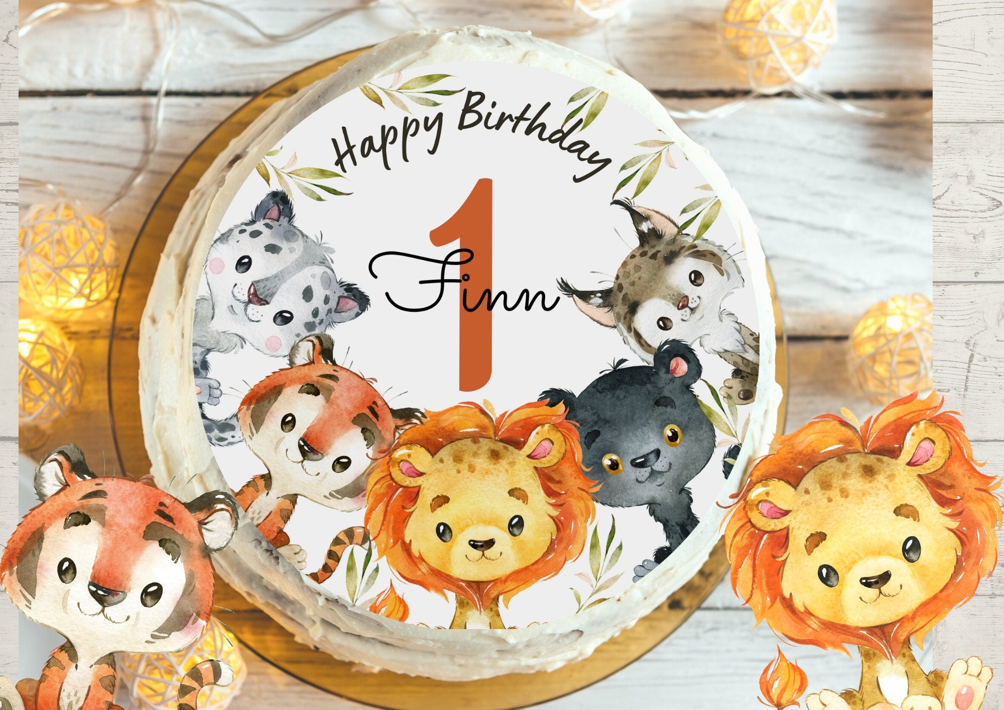 Tortenaufleger Fondant Geburtstag Löwe Wildkatze Tiger Leopard Dschungel – Party Decor