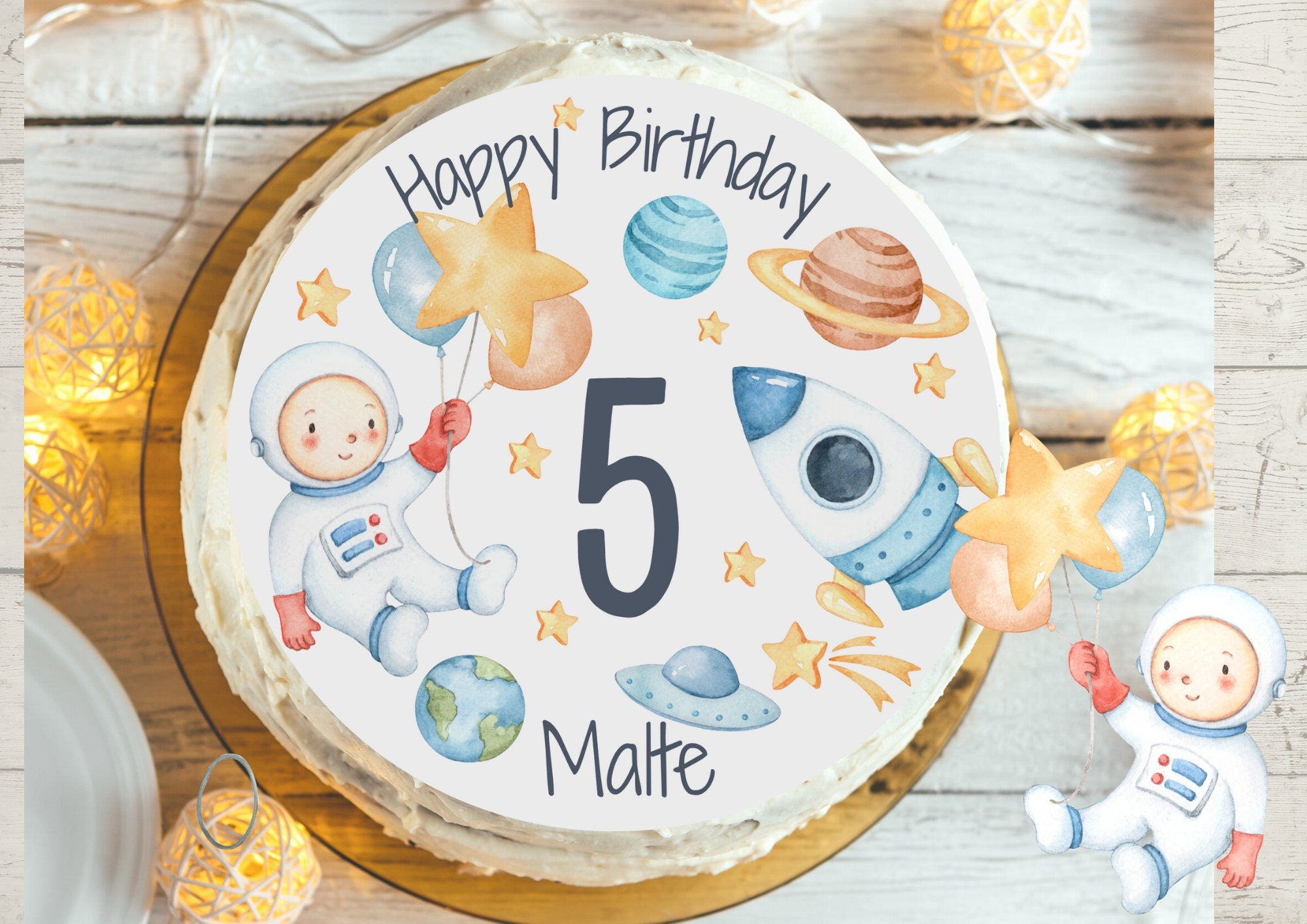 Tortenaufleger Astronaut Pastell – mit Name – Weltall Fondantbild Geburtstag – Party Decor