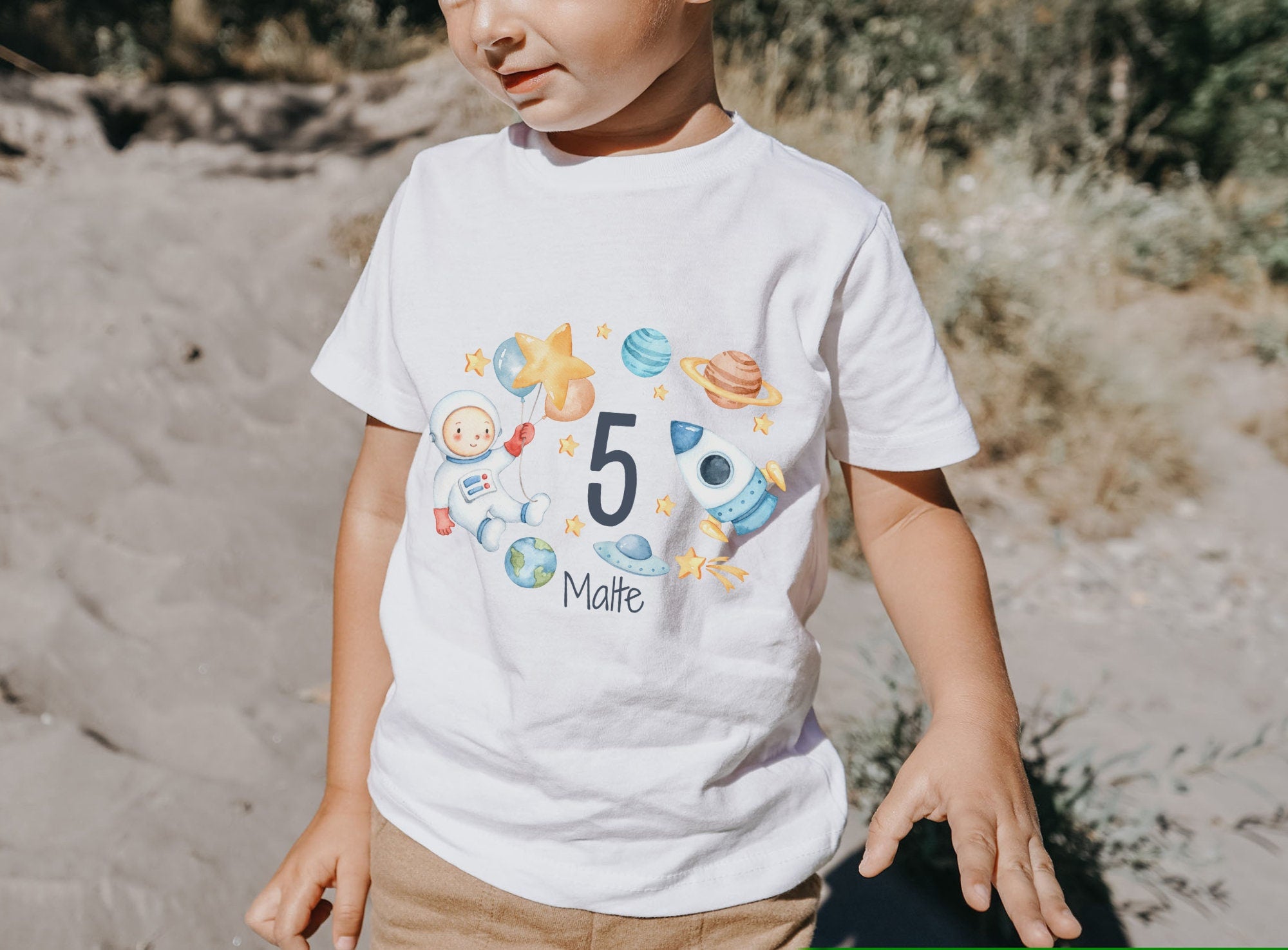 Astronaut Geburtstag – personalisiert – Pastell Weltraum Rakete Raumschiff Planet für – T-shirts