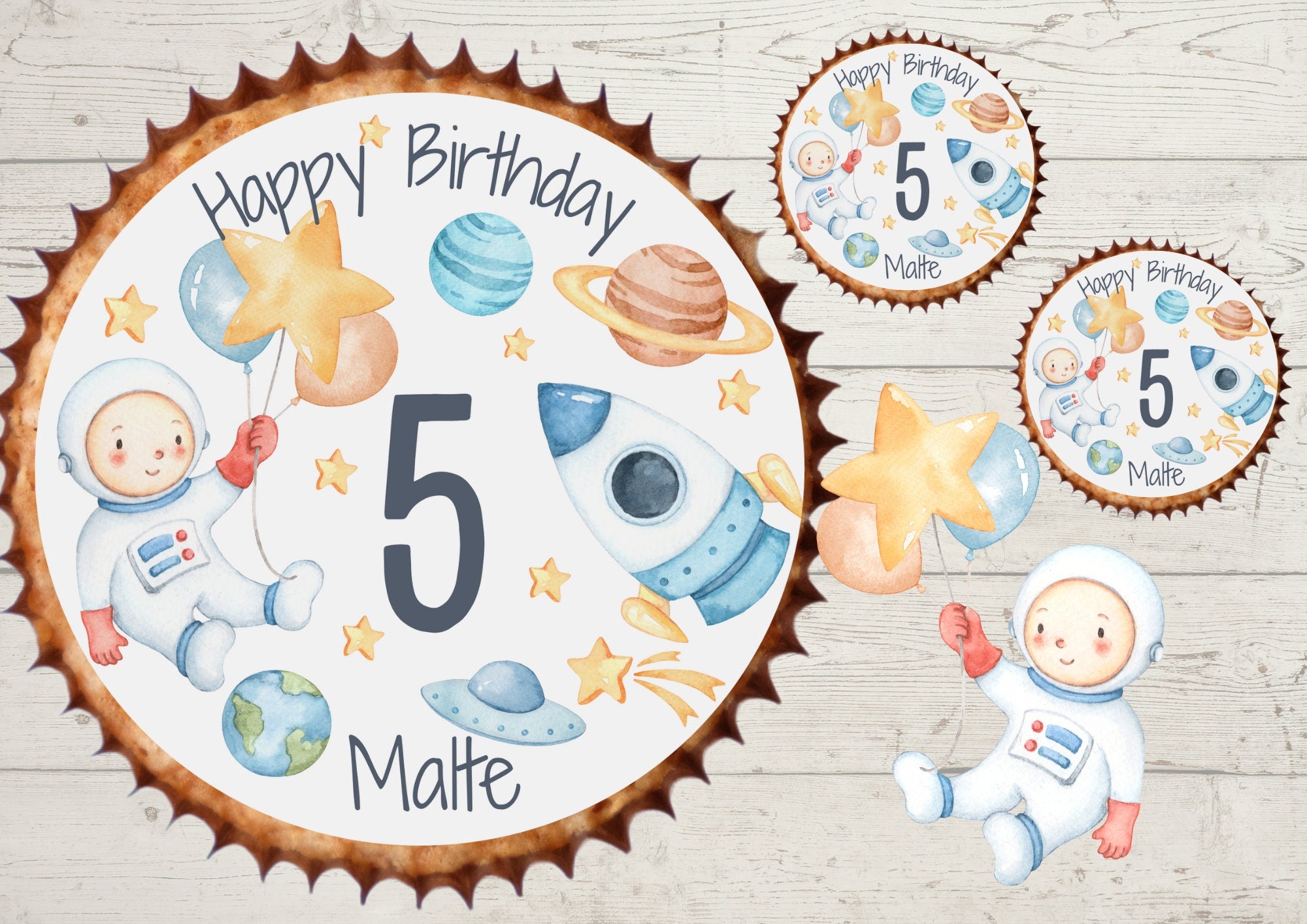 Muffinaufleger Fondant Geburtstag Weltraum Astronaut Rakete Raumschiff Planet – Party Decor