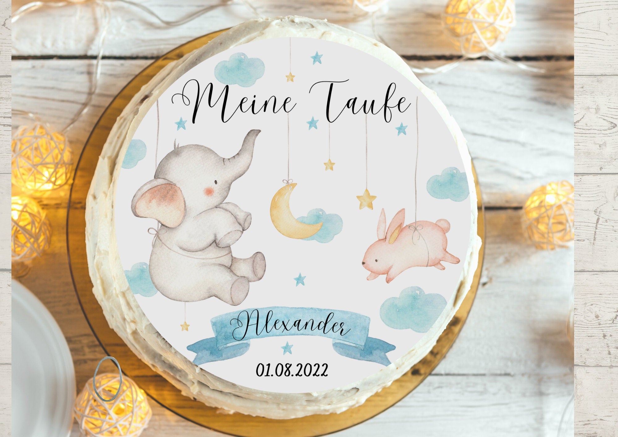 Tortenaufleger Lebensbaum Fondant Taufe Paten Elefant Baby Wolken