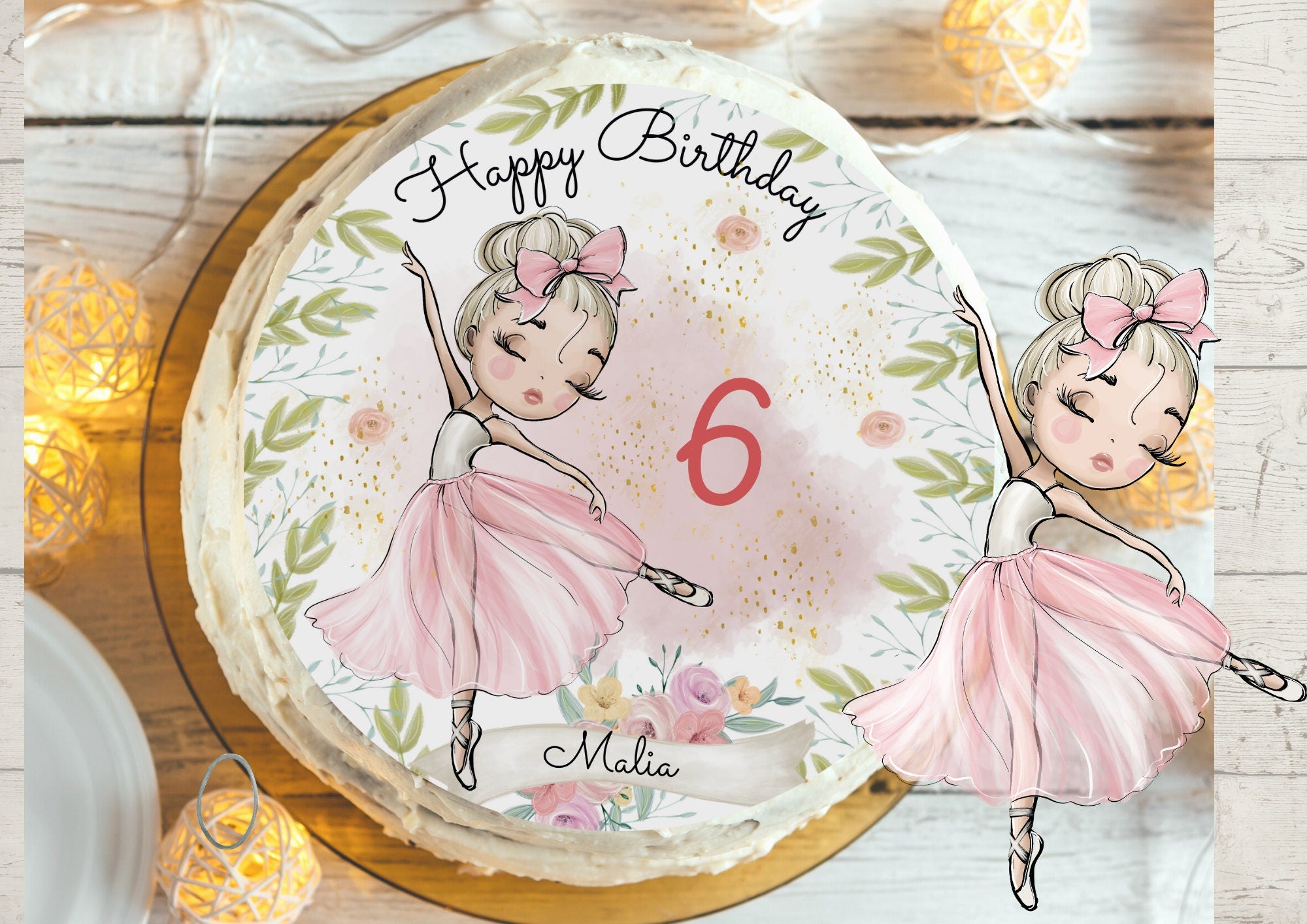 Tortenaufleger Ballerina personalisiert – Geburtstag – Fondant Tortenbild Tänzerin Tanzparty – Party Decor