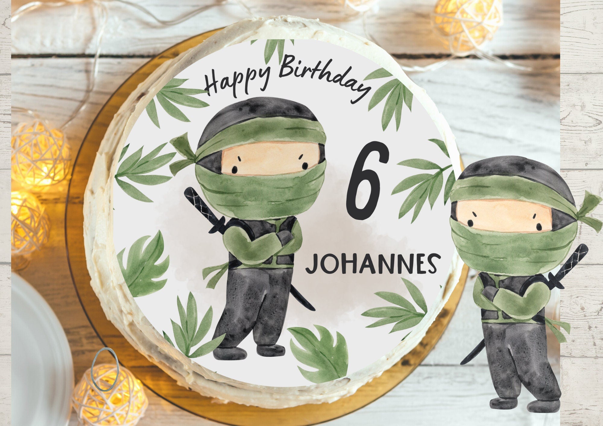 Tortenaufleger Ninja personalisiert – Fondantbild geburtstag – Ninja Party Deko mit Name & Alter – Party Decor