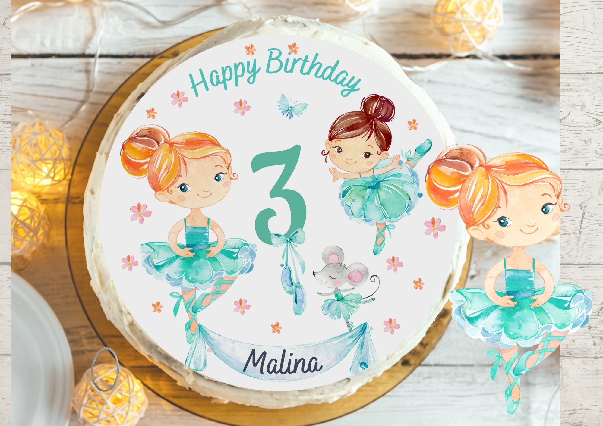 Tortenaufleger Ballerina – personalisiert mit Name & Alter – essbares Tortenbild Ø 20 cm – Geburtstag – Ballett – Party Decor