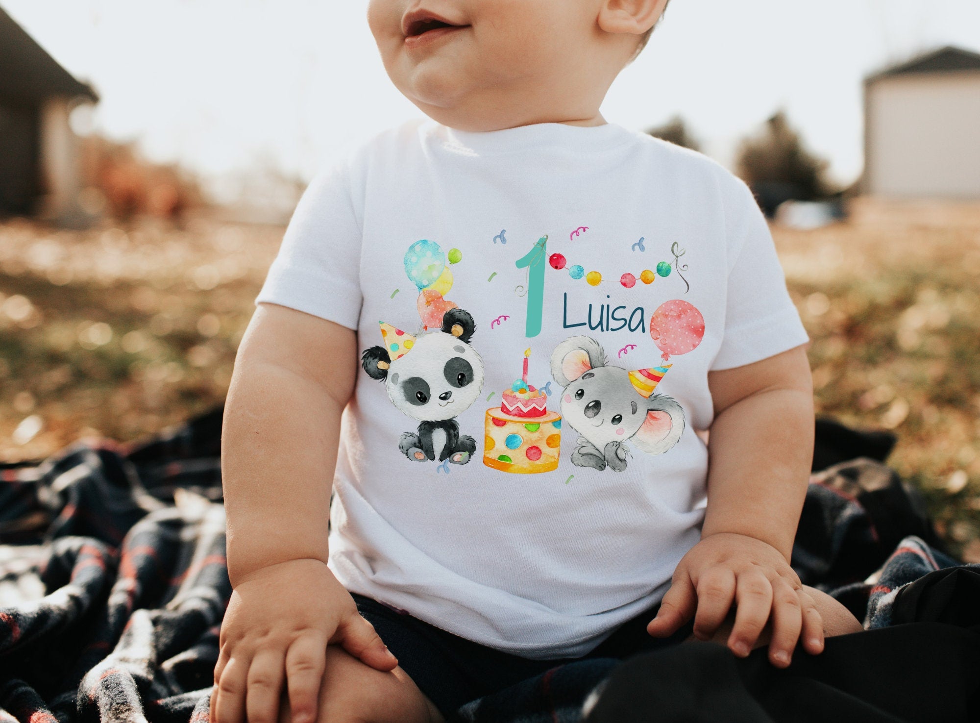 Geburtstagsshirt personalisiert Dschungeltiere Koala Panda Party Torte – T-shirts