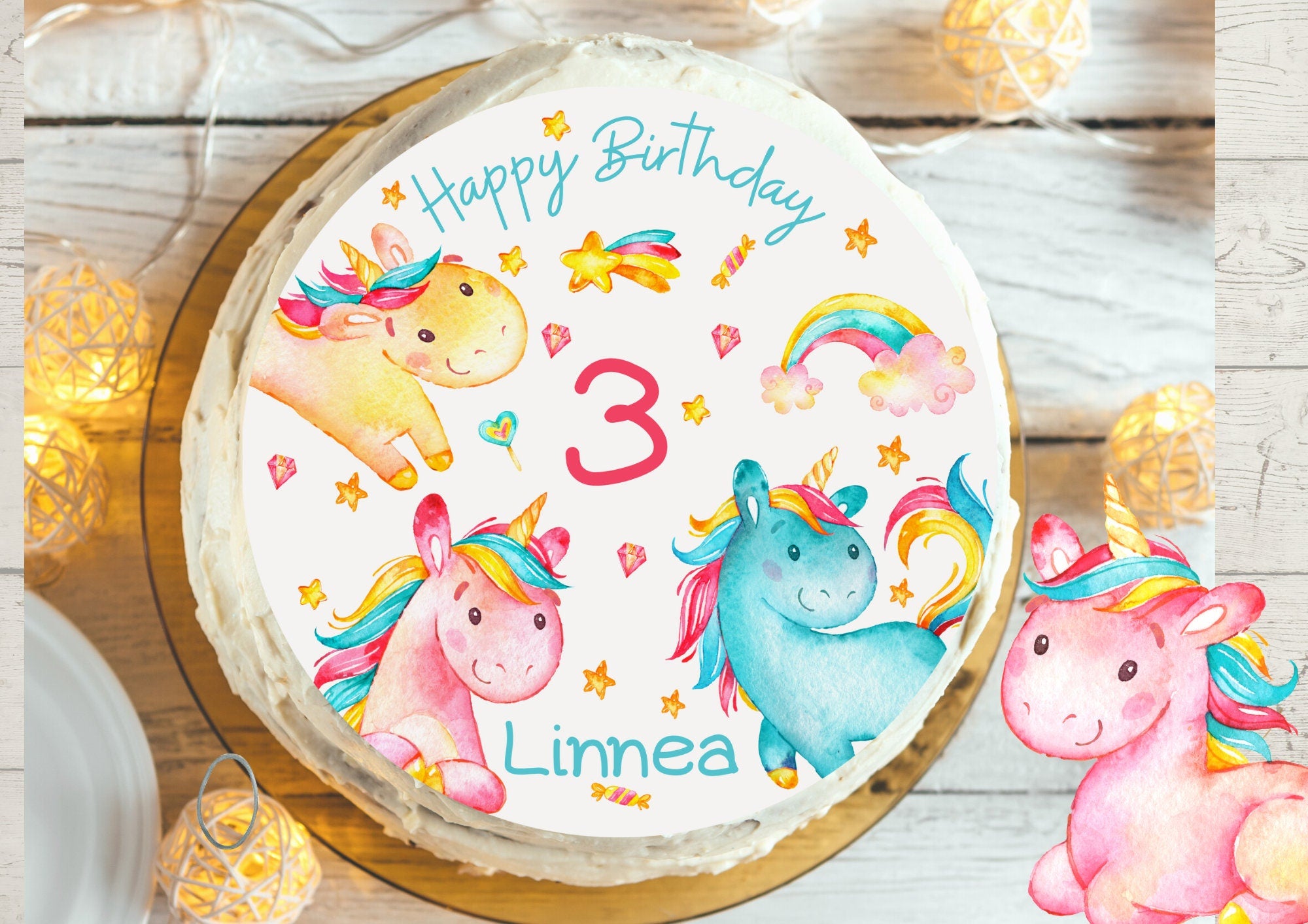 Tortenaufleger Fondant Geburtstag Einhorn Glitzer – Party Decor
