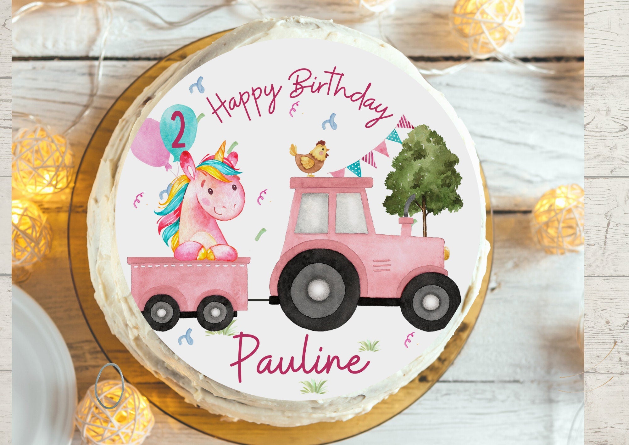 Tortenaufleger Fondant Geburtstag Traktor Trecker Bauernhof Bauernhoftiere Einhorn – Party Decor