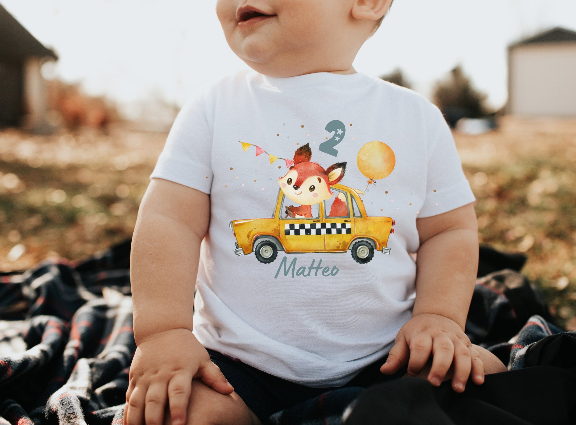 Geburtstagsshirt personalisiert Waldtiere Bär Reh Fuchs Fahrzeug Auto – T-shirts
