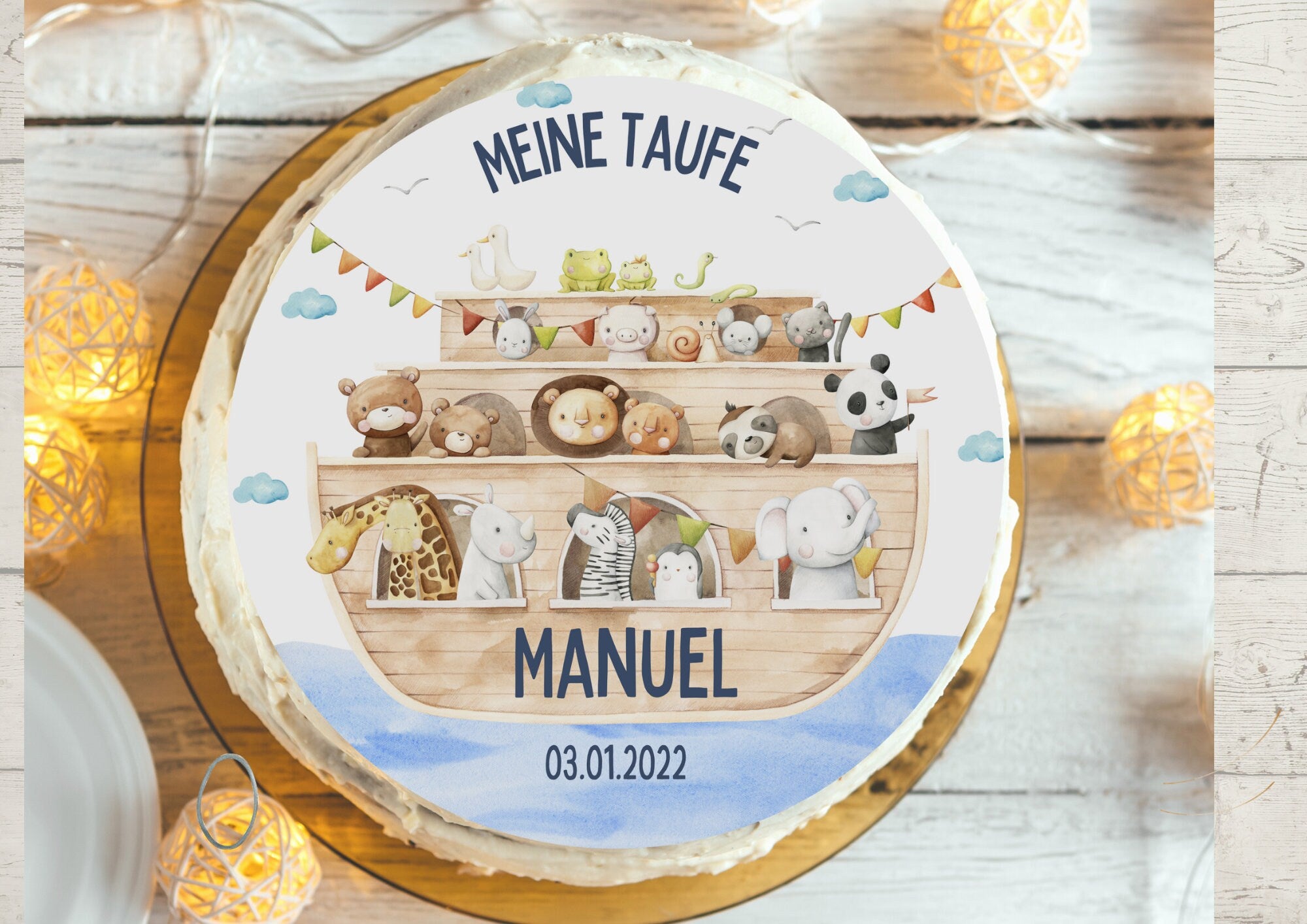 Tortenaufleger Lebensbaum Fondant Taufe Arche Noah Tiere