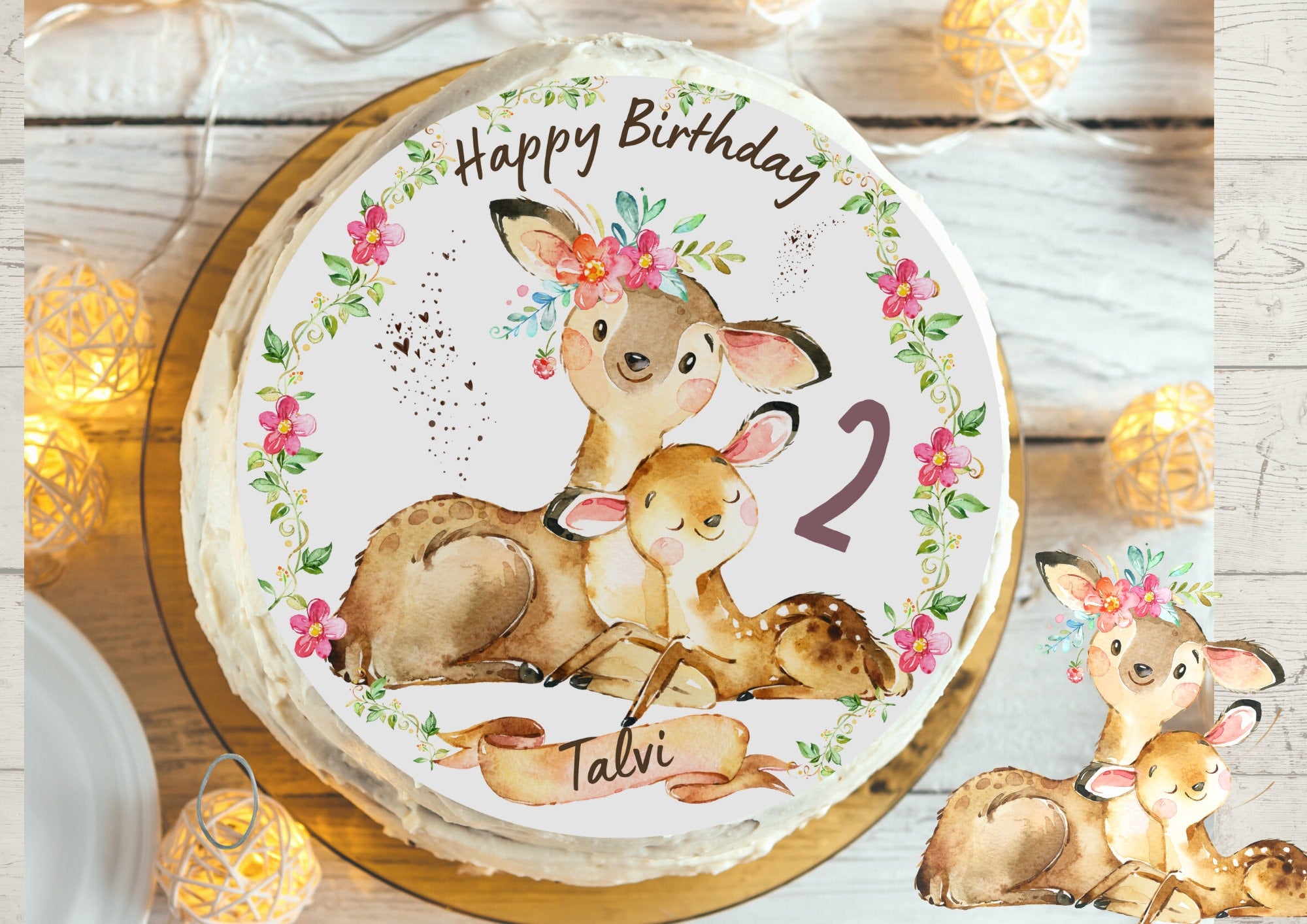 Tortenaufleger Fondant Geburtstag Reh Rehkitz Mama und Baby – Party Decor
