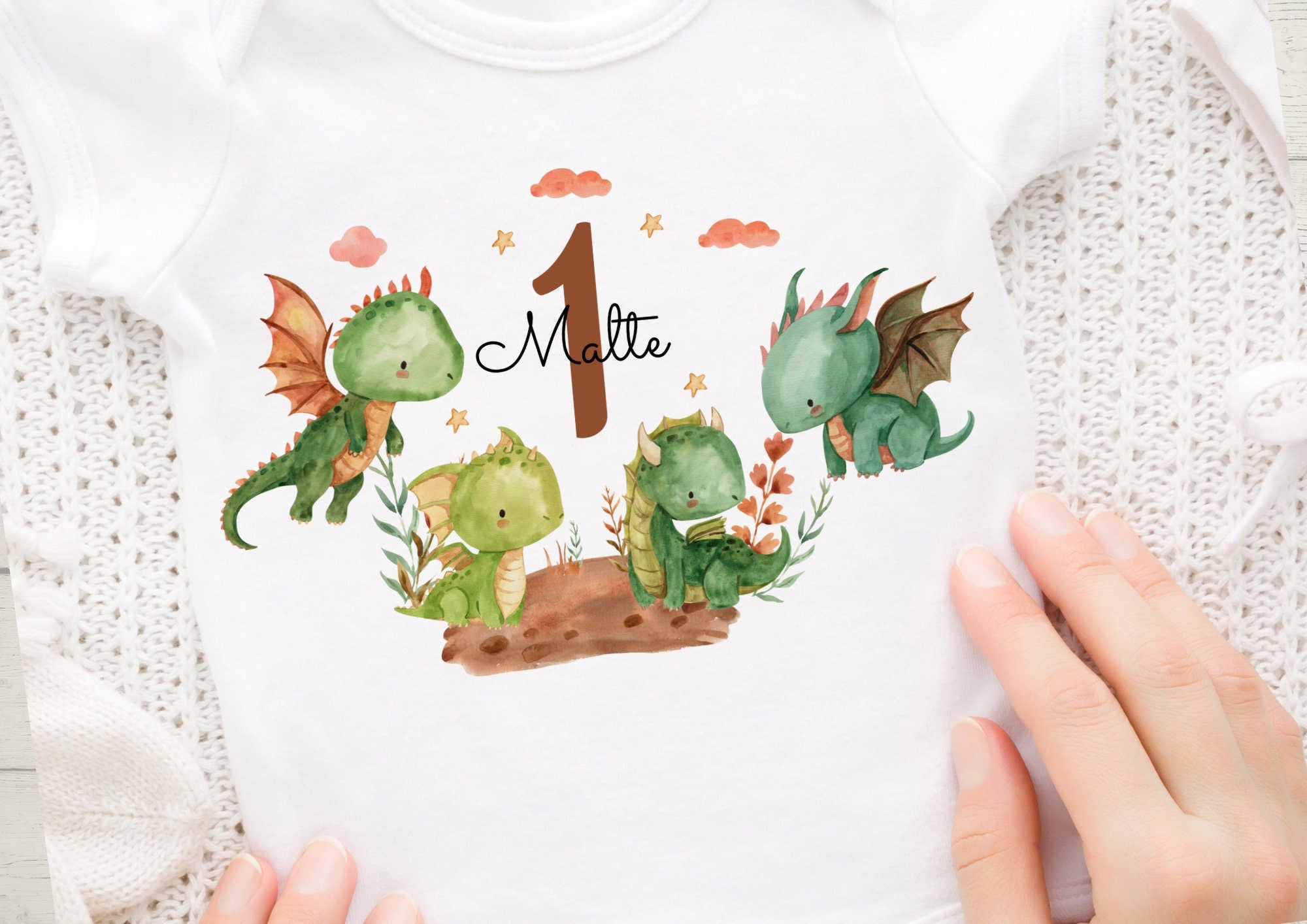 Bügelbild mit Wunschname und Alter personalisiert Fuchs Geburtstagsshirt Drache Ritter Dragon Schloß Drachenbaby