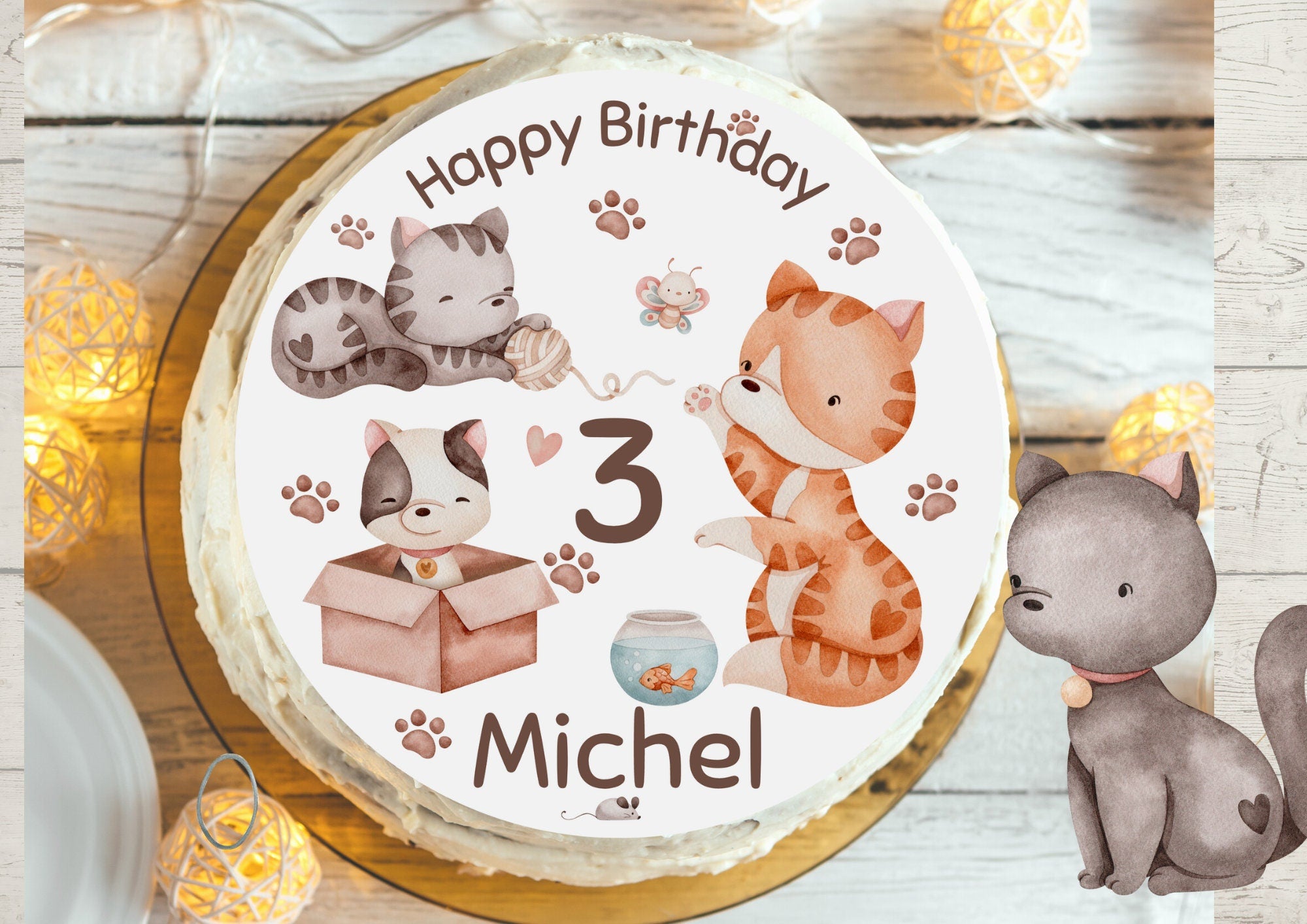 Tortenaufleger Fondant Geburtstag Katze Kitten Schmetterling