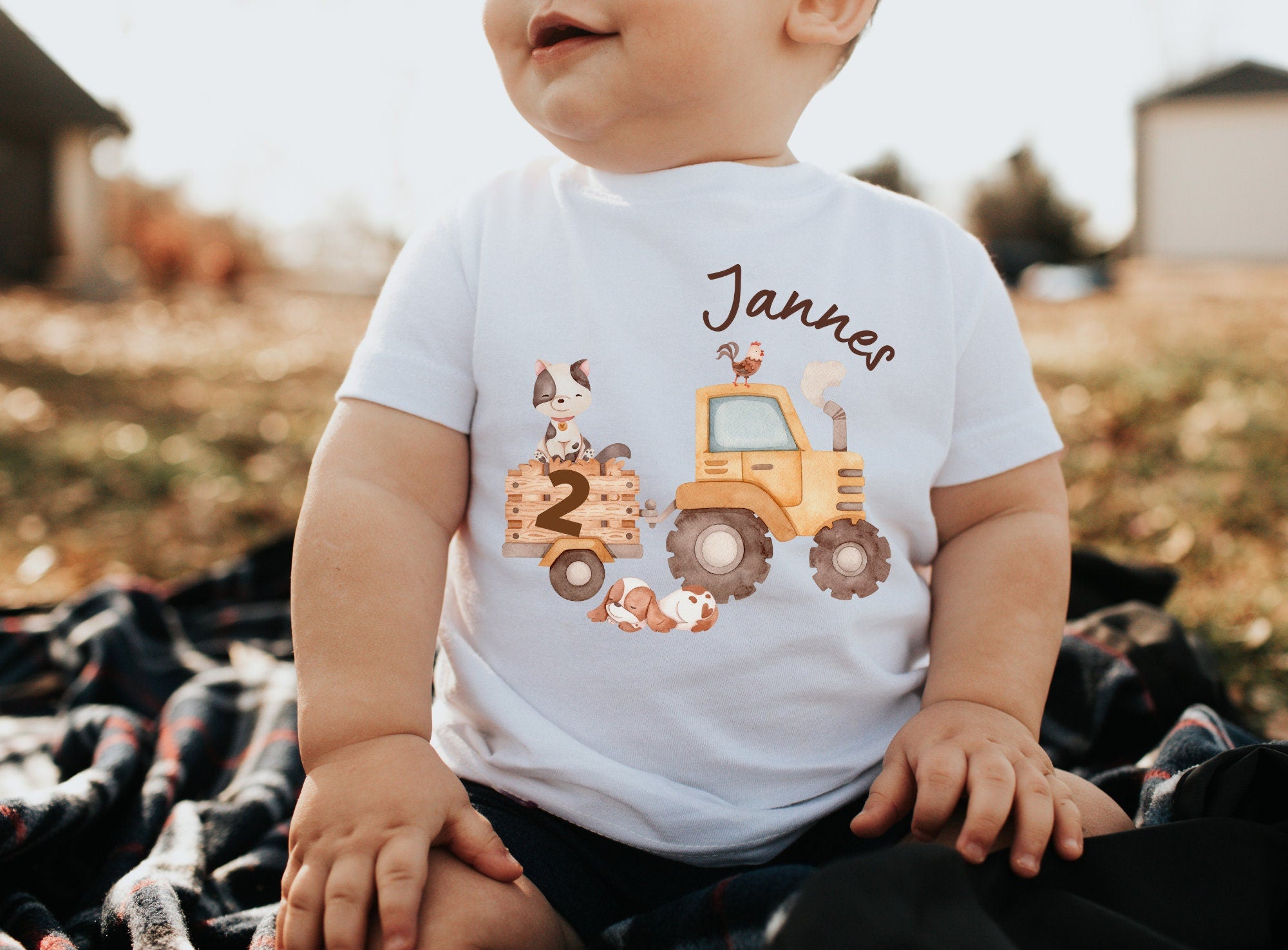 Geburtstagsshirt personalisiert Traktor Bauernhof Bauernhoftiere Hund Katze