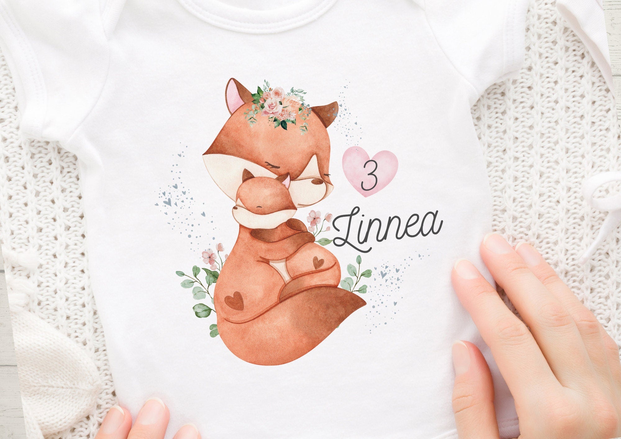 Bügelbild Fuchs Mama & Baby – personalisiert mit Name und Zahl – Geburtstagsshirt – Waldtiere Bügelmotiv A4 oder A5 – Appliques & Patches