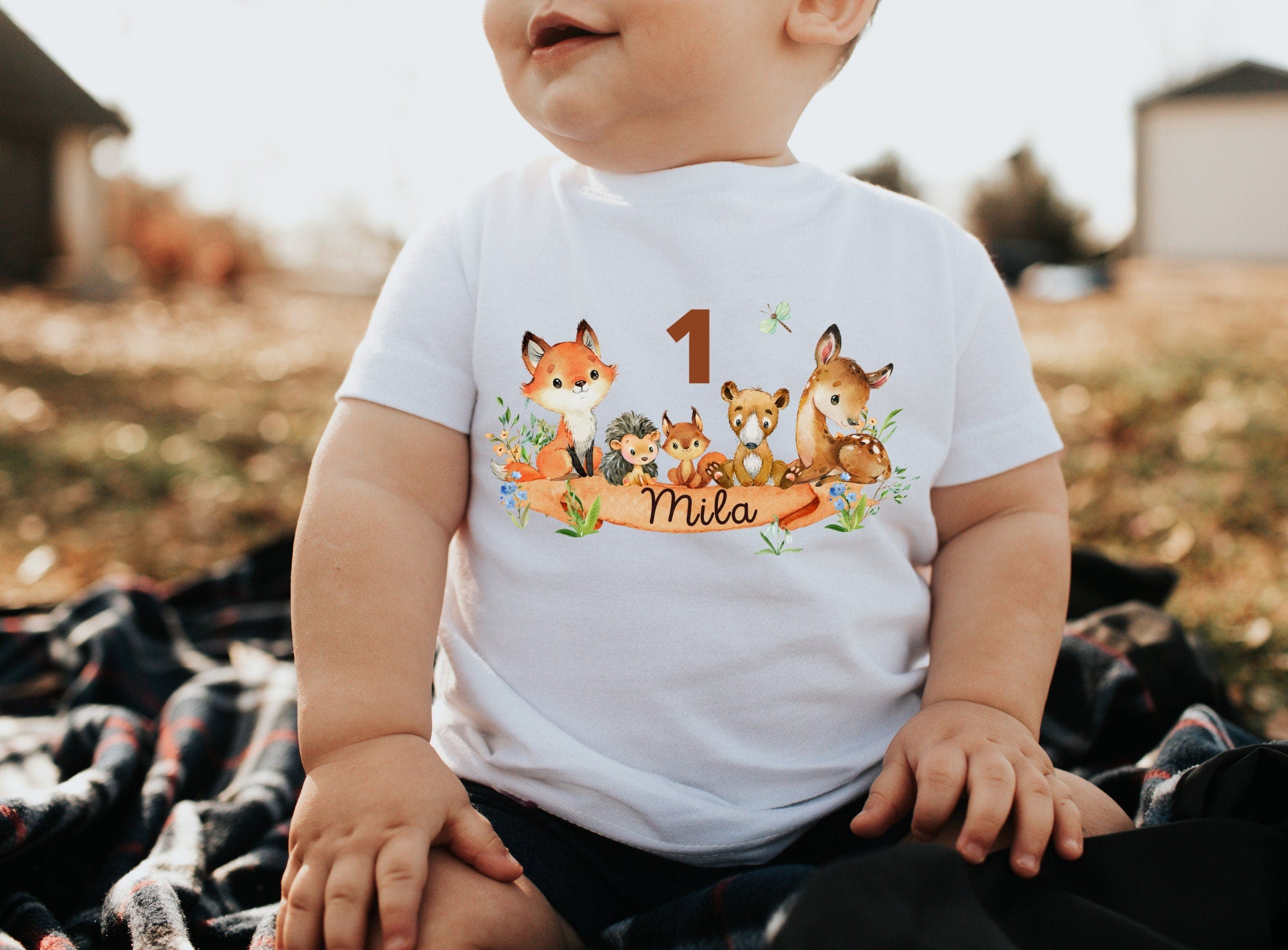 Geburtstagsshirt personalisiert Waldtiere Bär Reh Fuchs